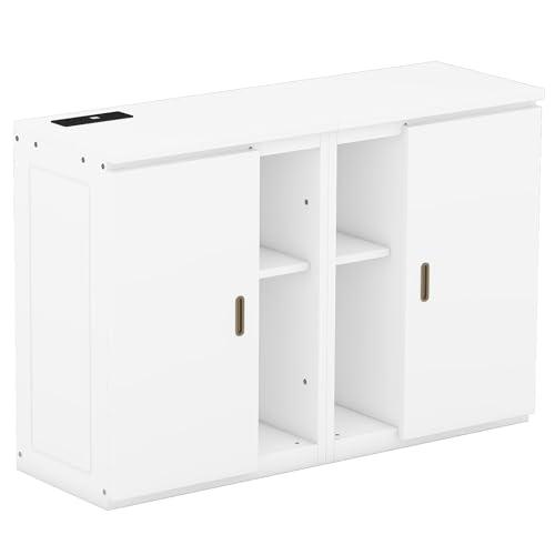 Ball & Cast Ball & Cast Full Size Murphy Bed Chest,Cabinet Hideaway Platform Bedframe with Shelves and USB Ports,Wood Furniture can be Folded,Easy Assembly,Platform Bedframe for Kids Bedroom,Student Dorms,White