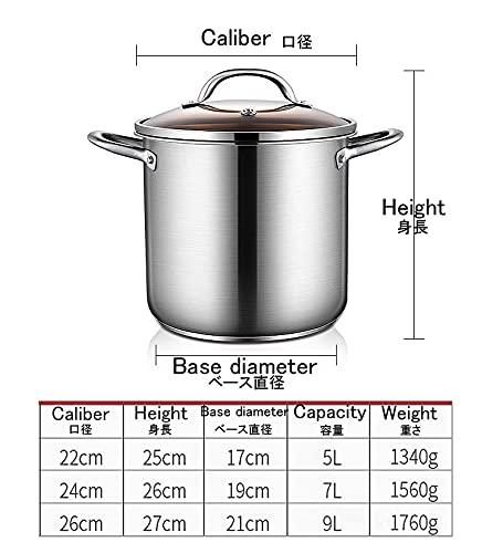 Hgfkt 304 stainless steel household stock pot thickened large capacity cooking stew pot induction cooker gas stove dedicated steamer with transparent lid soup pot casserole cooking pot with handle 22cm/24cm