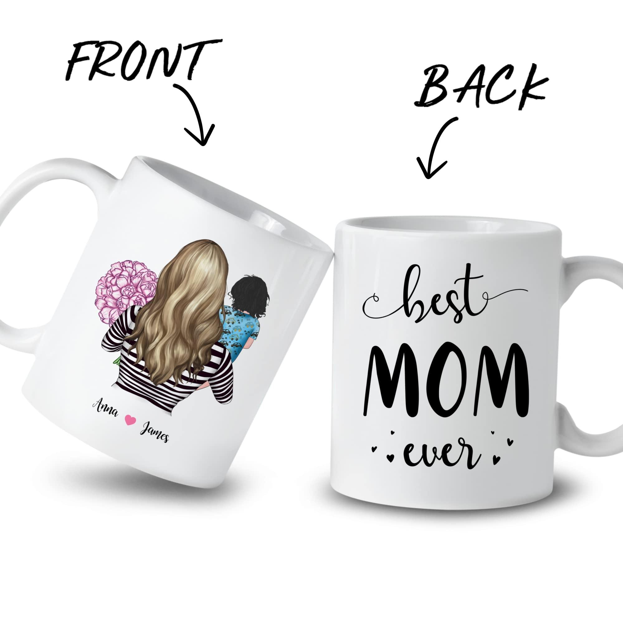 Gossby Gossby Personalized Custom Mug (Mom and Small Boy) Best Mom Ever Mothers Day Mug for Mom from Daughter Son, Personalized Mom Mug, Custom Mothers Day, Gifts Mug from Daughter Christmas Birthday, Gifts
