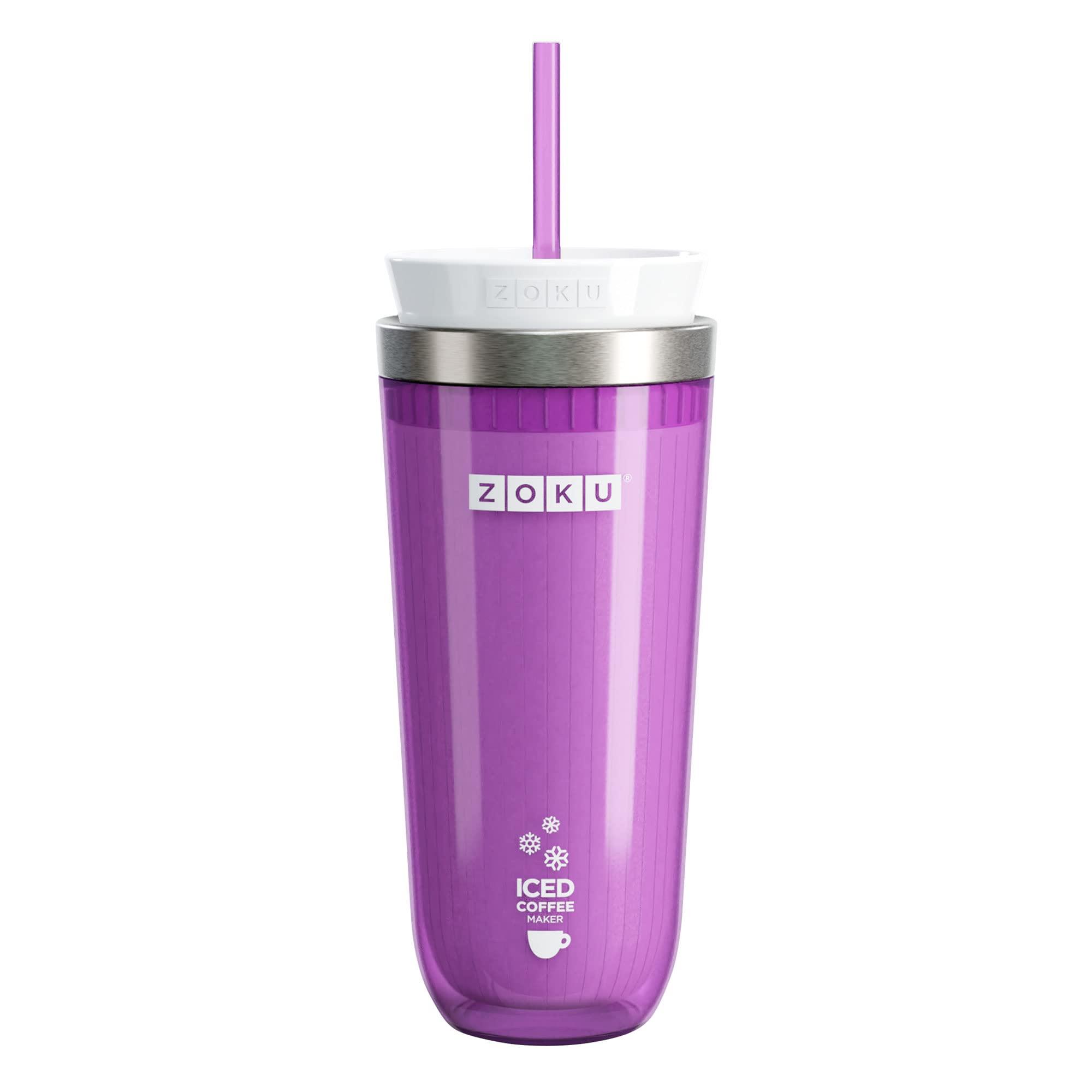 ZOKU ZOKU Instant Iced Coffee Maker, Reusable Beverage Chiller Cools Hot Beverages in Minutes Without Dilution, Portable 11-ounce Tumbler With Spill-resistant Lid and Straw, Purple