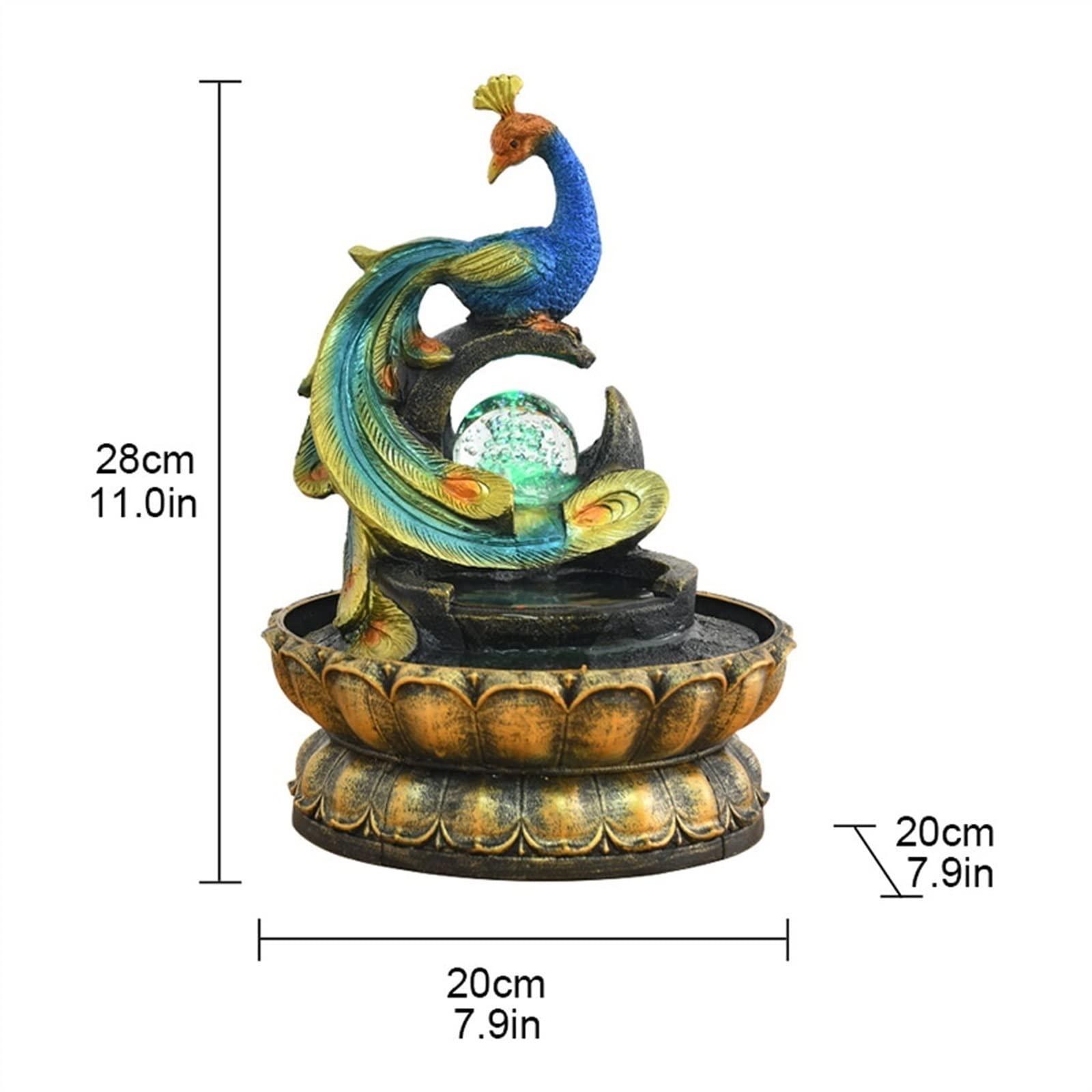 HIHELO HIHELO Indoor Water Fountains Creative Chinese Peacock Shape Fountain Home Feng Shui Ball Dining Table Office Desktop Flowing Water Feng Shui Ornament Tabletop Waterfall Fountain