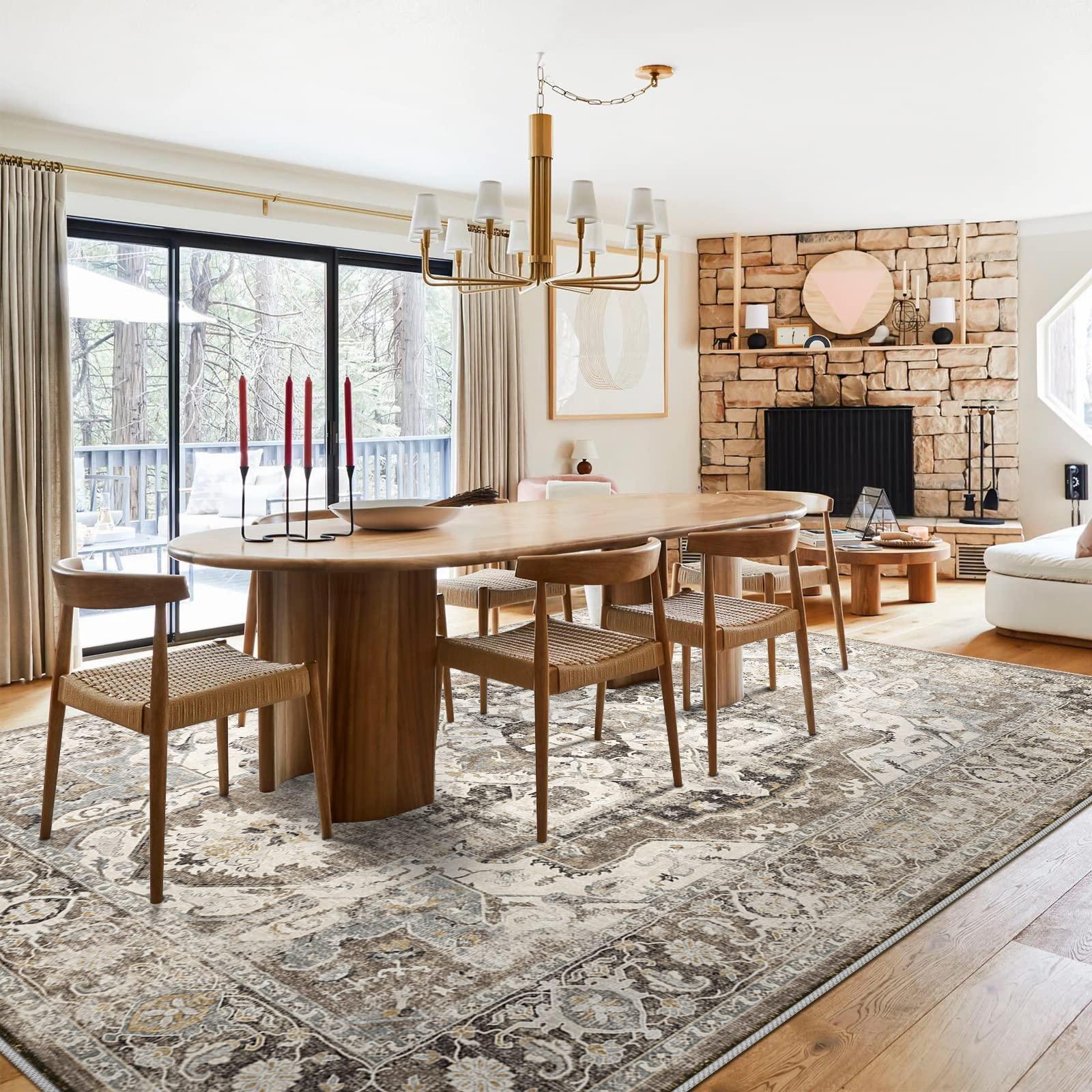 YOUFORTONG YOUFORTONG Washable 9x12 Area Rug: Rugs for Living Room Ultra Soft Carpet for Bedroom Waterproof Rug Non Slip Rugs for Hardwood Floors (Beige, 9x12)