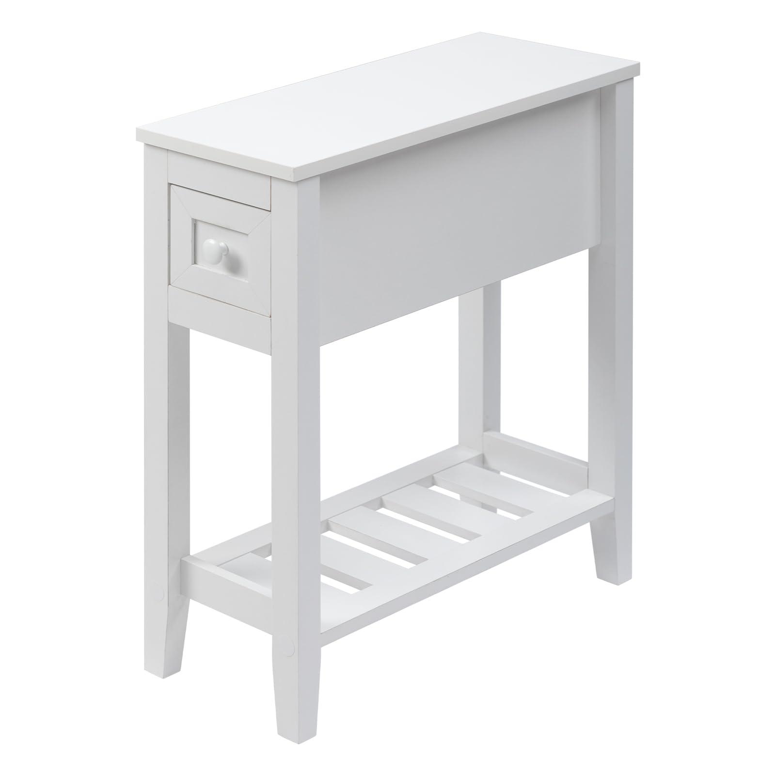 LUSUOWLZ LUSUOWLZ Narrow Side Table for Small Spaces, White, Set of 1, 24\" L x 8.5\" W x 24\" H