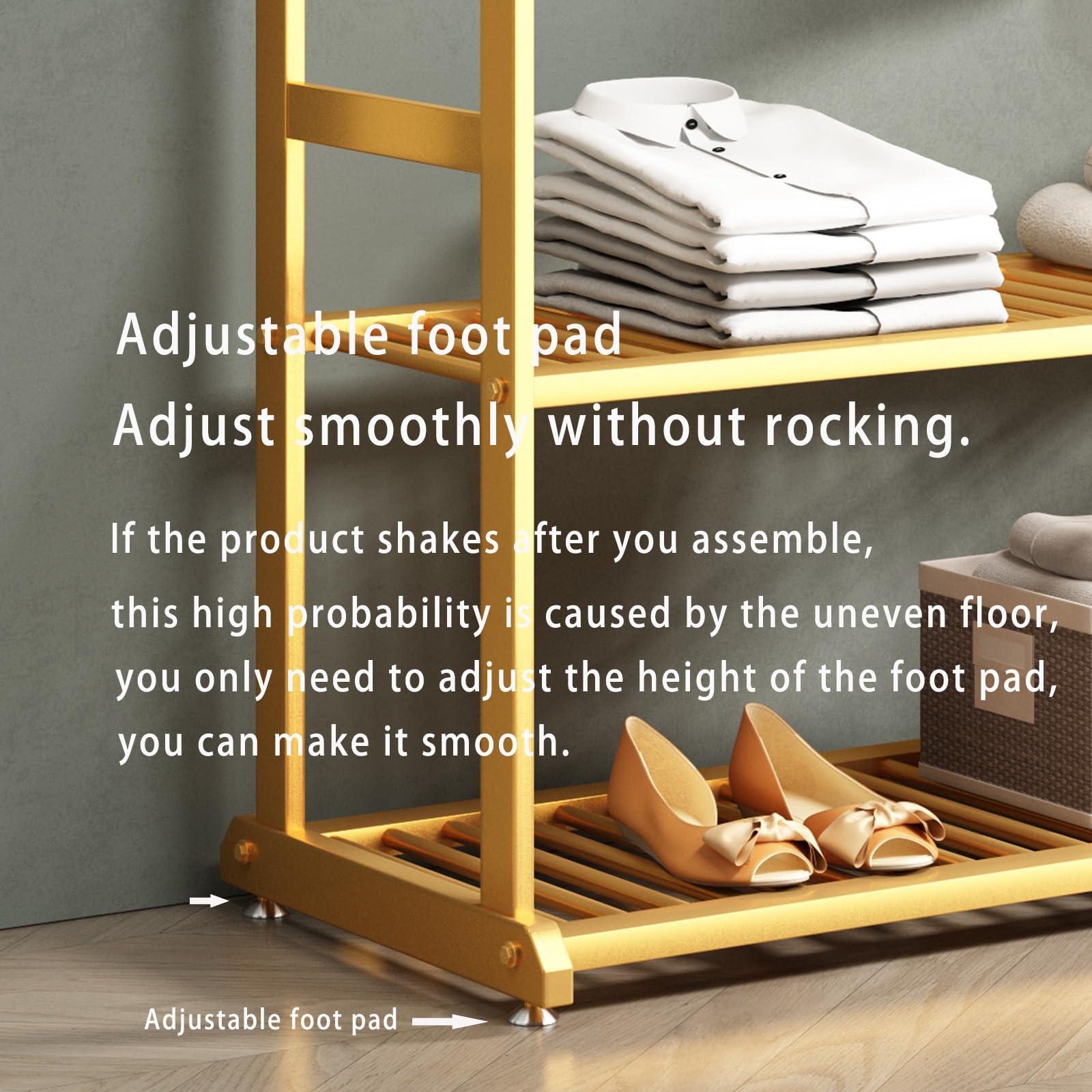 BUZUEY BUZUEY Gold clothing rack,Heavy duty clothes rack with bottom shelves,Small garment rack for hanging clothes,Wardrobe rack,hanging racks for clothes(L:23.6in)