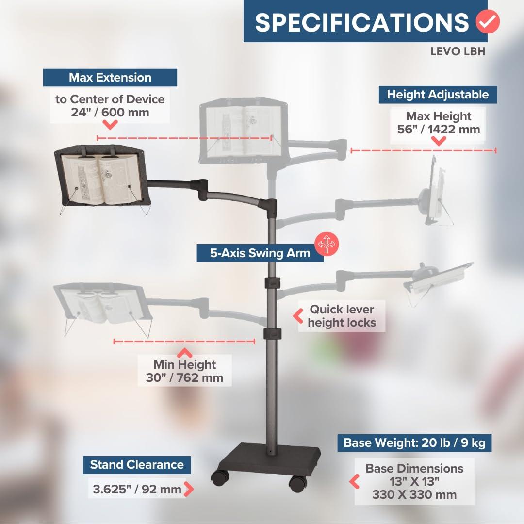 LEVO LEVO Hands Free Book Stand for Hard Covers, Paperbacks, CookBooks, TextBooks, Magazines