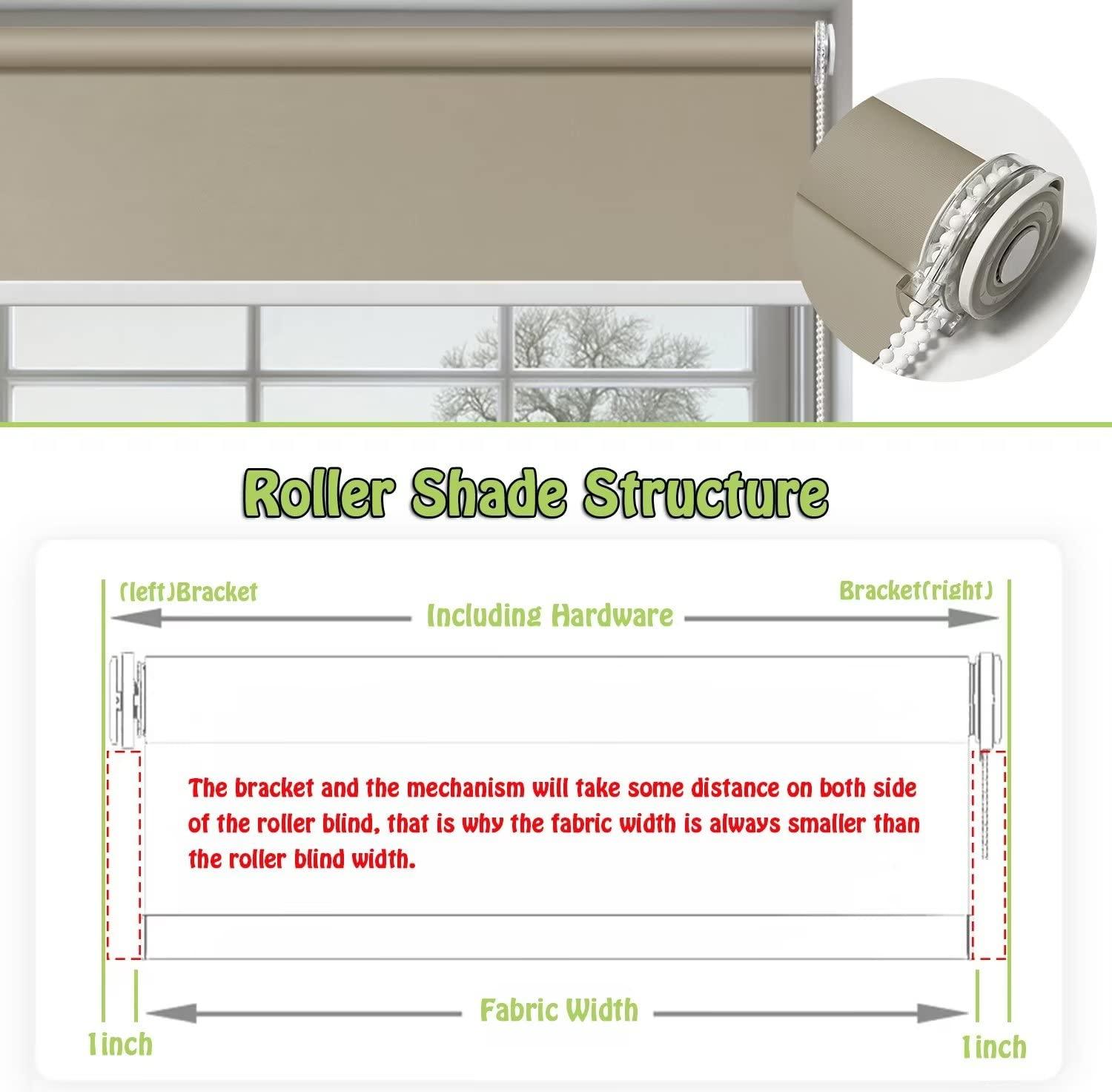 fhsblinds FHSBLINDS No Tool No Drill Blackout Window Blinds & Shades for Home Custom Roller Window Shades-Room Darkening Waterproof Blinds for Windows Kitchen Bedroom (Khaki 100% Blackout, 30" W x 96" H)