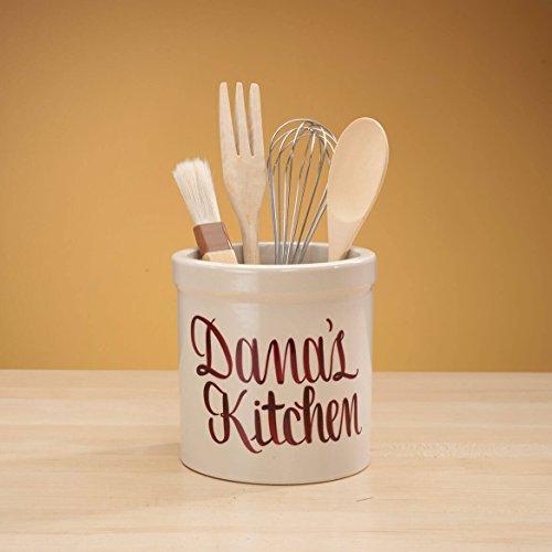 Miles Kimball Personalized Stoneware Crock, 2-Quarts, Natural Finish, Customizable Utensil Holder Housewarming Gift, Red