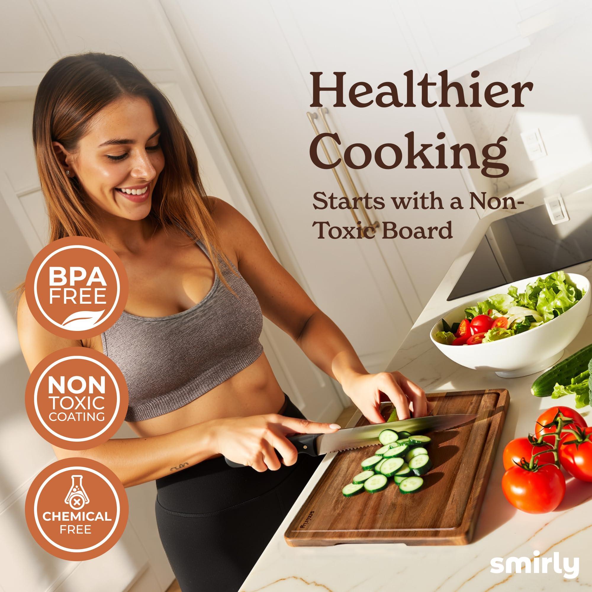 SMIRLY SMIRLY Wood Cutting Boards For Kitchen Meal Prep & Serving, Bamboo Cutting Board Set, Charcuterie Chopping Boards and Wooden Cutting Boards for Kitchen