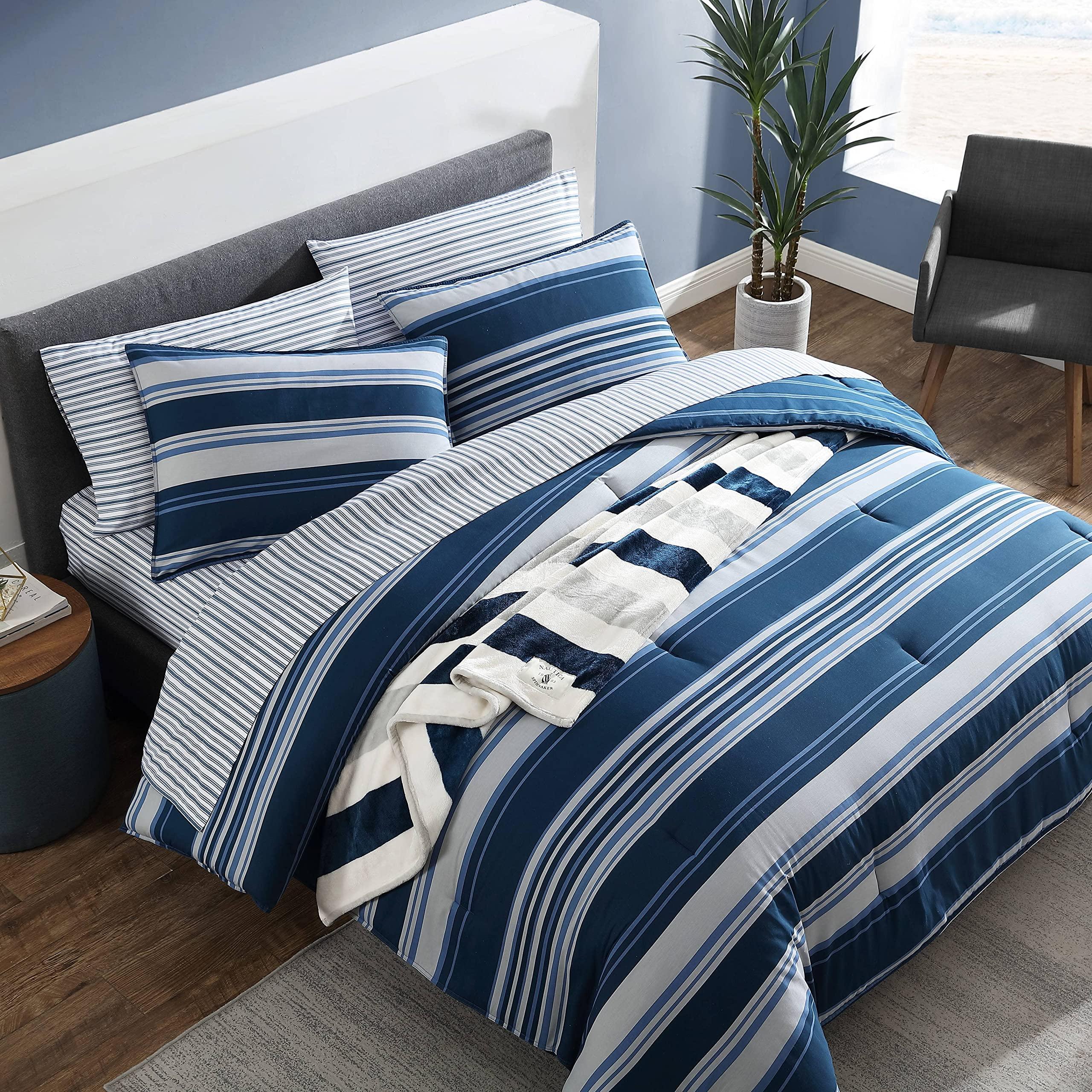 Nautica Nautica- Queen Comforter Set, Cotton Reversible Bedding Set, All Season Designer Home Dcor (Lakeview Blue, Queen)