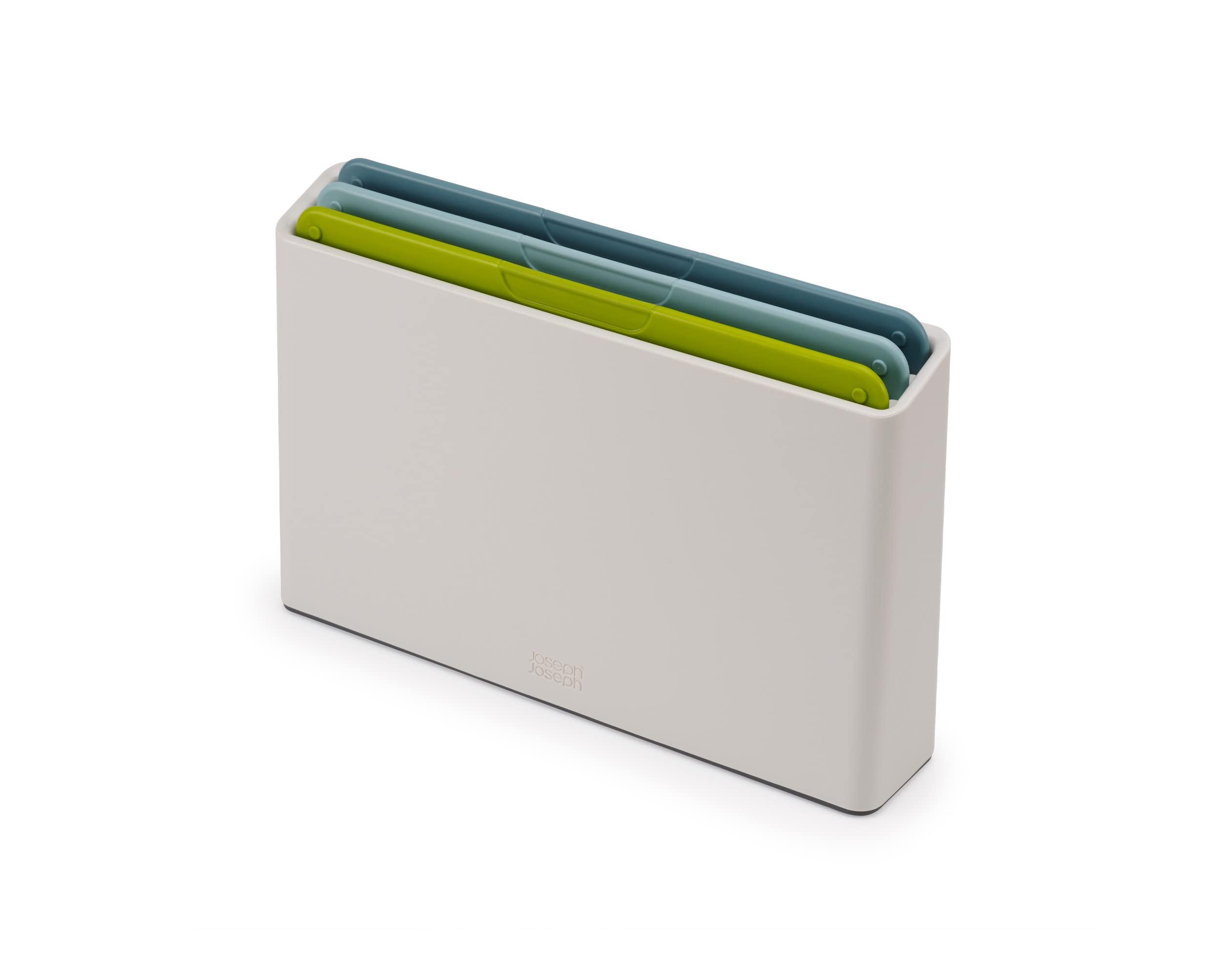 Joseph Joseph Joseph Joseph Duo 3-Piece Colour Coded Chopping Board Set with Slimline case for organised Storage, Opal