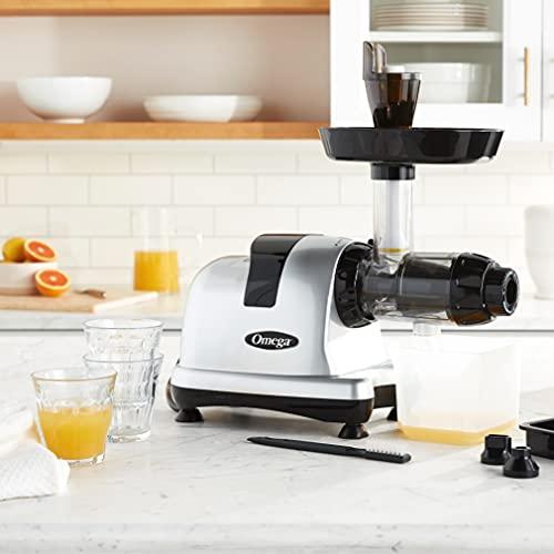 Omega Omega Juicer J8007S Slow Masticating Cold Press Vegetable and Fruit Juice Extractor and Nutrition System, Triple Stage, 200-Watts, Silver