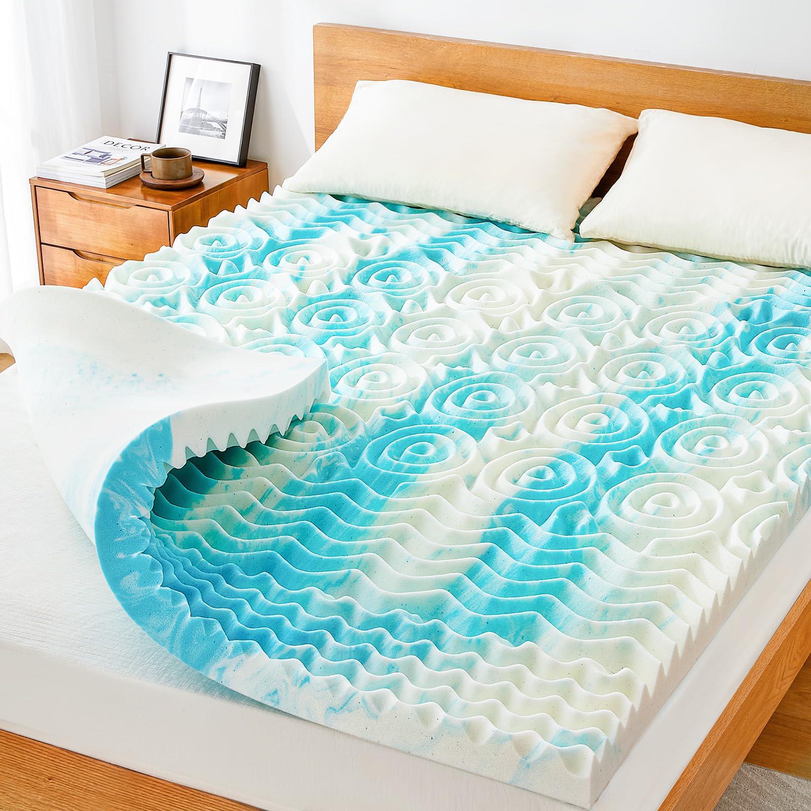 Marsail Marsail Queen Mattress Topper, 3-Inch Gel Memory Foam Mattress Topper with Ventilated Design, 5-Zone Support, Cooling Foam Mattress Topper for Sofa, RV, Camper, CertiPUR-US Certified, MSMT02BU-Q3