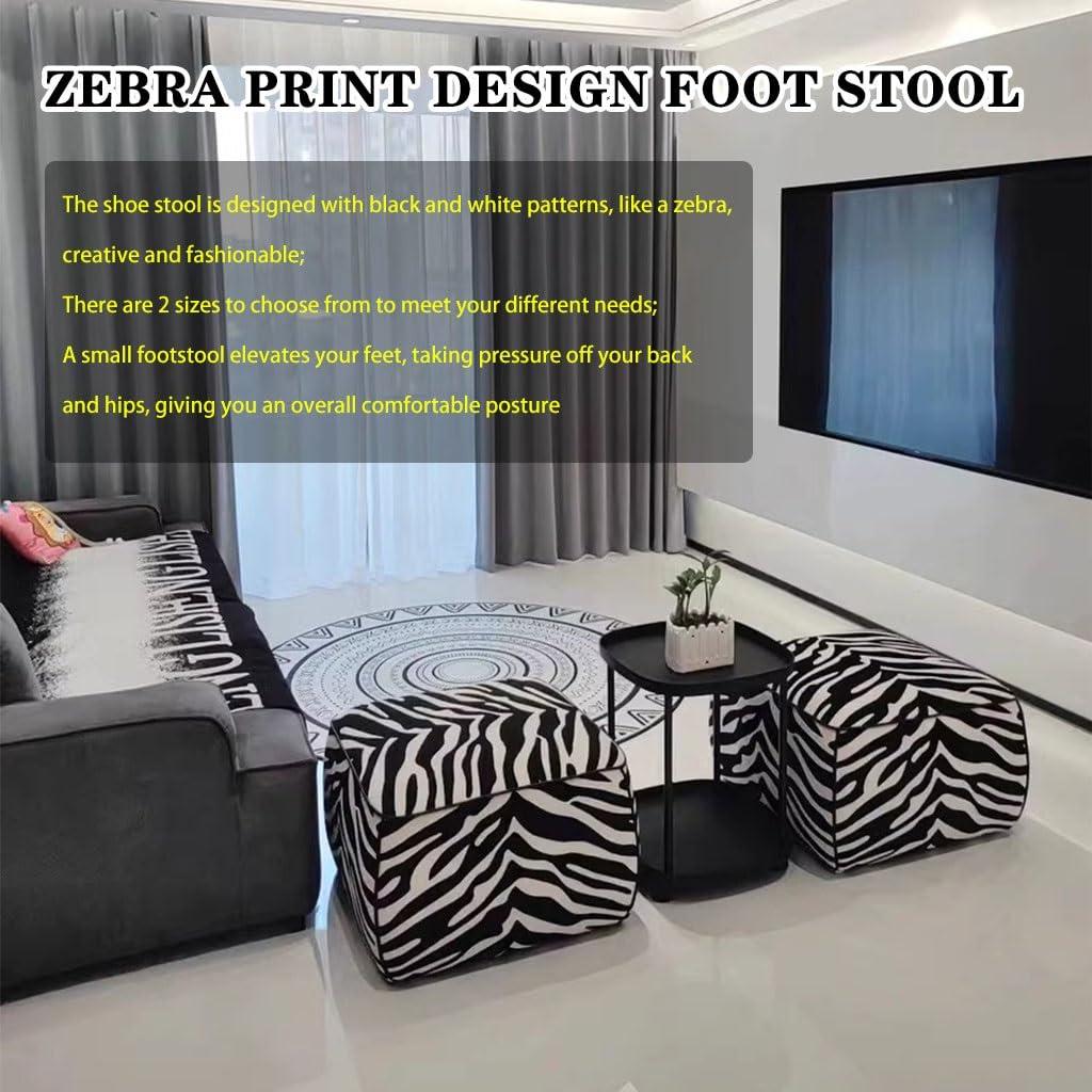 QMBHBM Foot Stool Shoe Stool for Entryway Zebra Print Living Room Ottomans, Soft and Comfortable Leisure Stool, Shoe Stool with High Resilience Sponge, for Couch (Color : Black White, Size : 50 * 50 * 40cm)