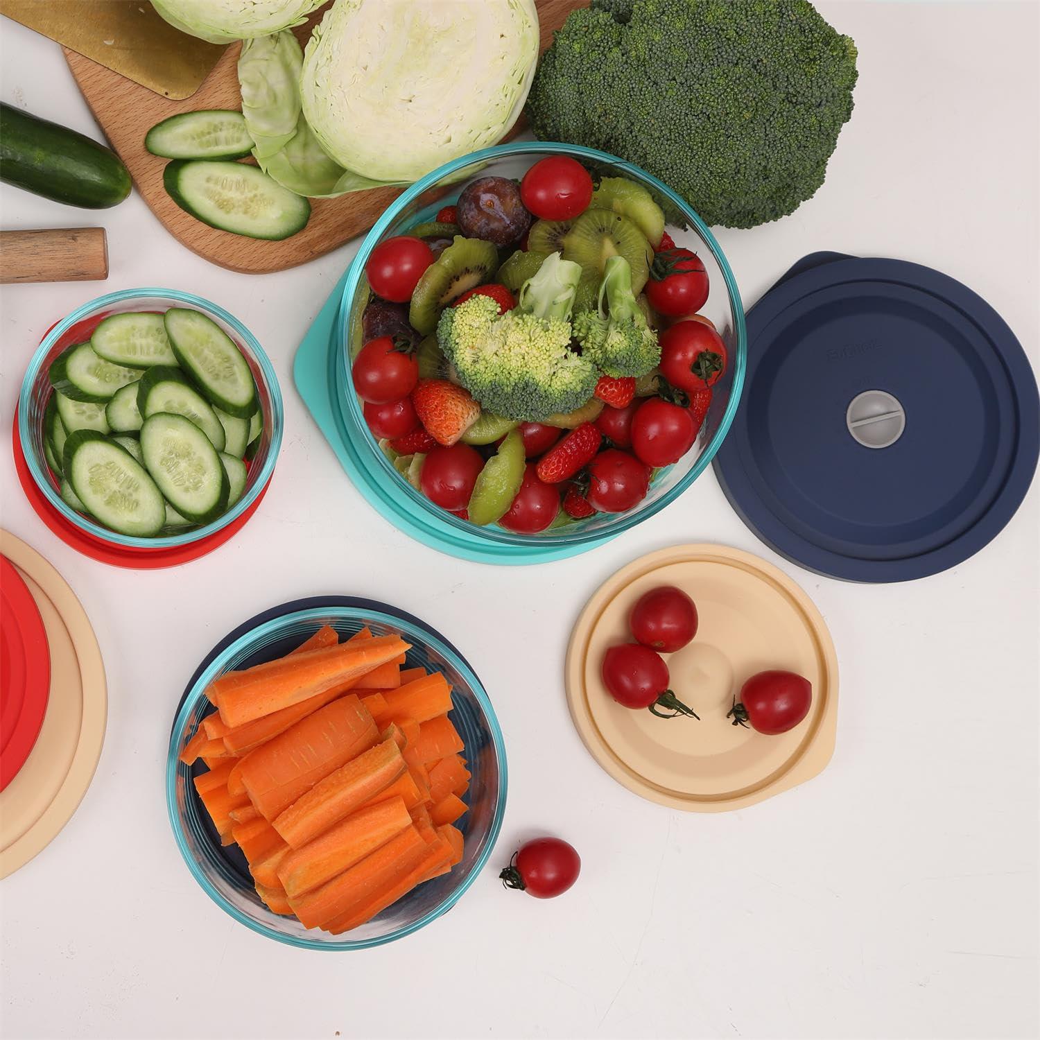 EuChoiz Replacement Lids for Pyrex 7201-PC 4 Cup, Silicone Round Storage Cover Lid for Anchor Hocking Glass Bowl 2 Pack with Date Mark Turquoise