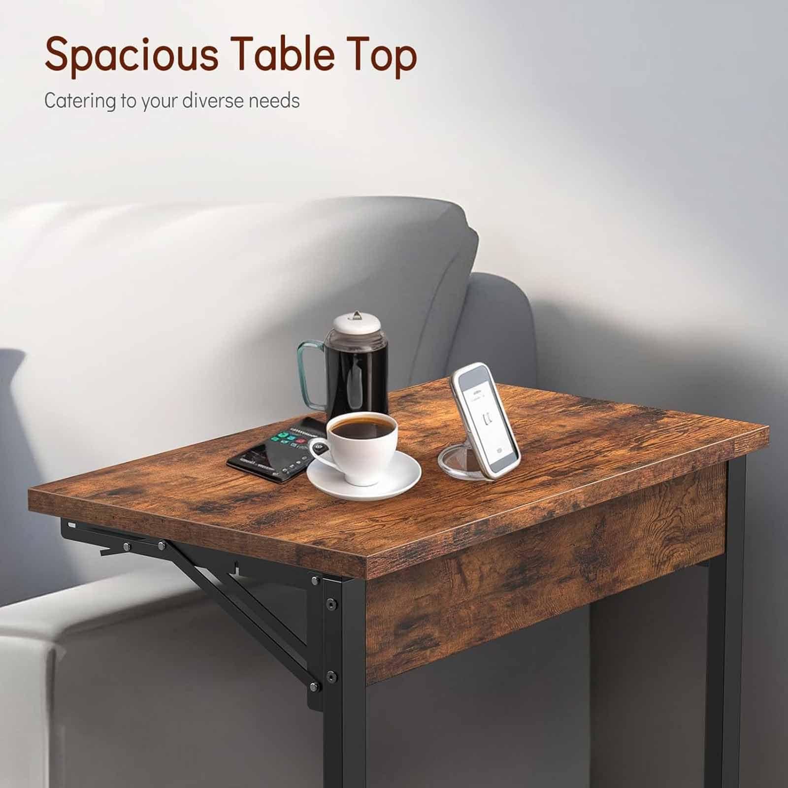 RYDZCLH RYDZCLH 24\" Upgraded Folding TV Tray Table, Foldable C Shaped End Table for Couch, TV Dinner Tray, Small Sofa-Side Laptop Desk for Living Room Bedroom, Rustic Brown