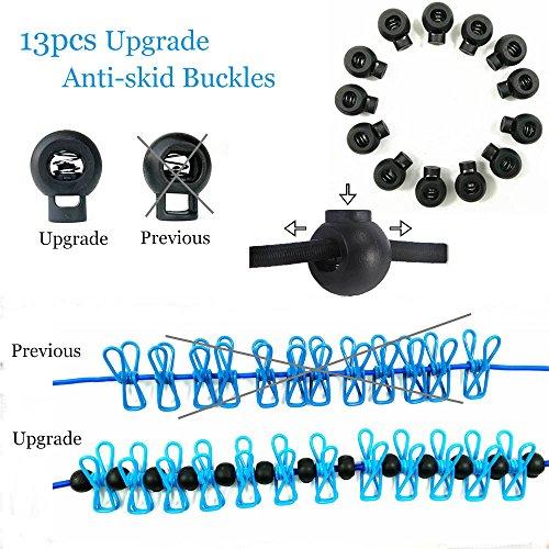 Starly Life Adjustable Elastic Clothesline with Clips and Positioning Balls Portable Retractable Windproof Laundry Hanging Rope Anti-Skid Washing Line with Drawstring Bag (Light Blue)