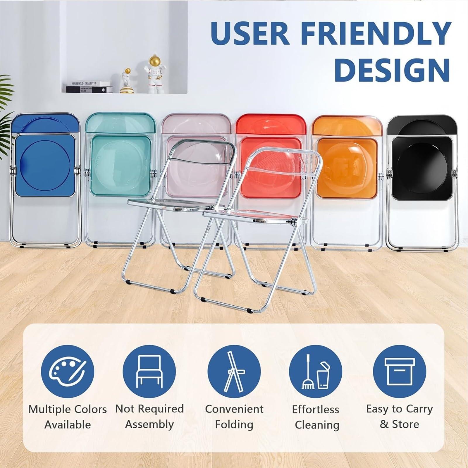 Diodceraic Acrylic Chair,Clear Chair Foldable And Stackable,Acrylic Folding Chair, Transparent Modern Clear Folding Dining Chairs,Transparent Armless Foldable Chair,for Bedroom, Living Room, Dining,Study Room (