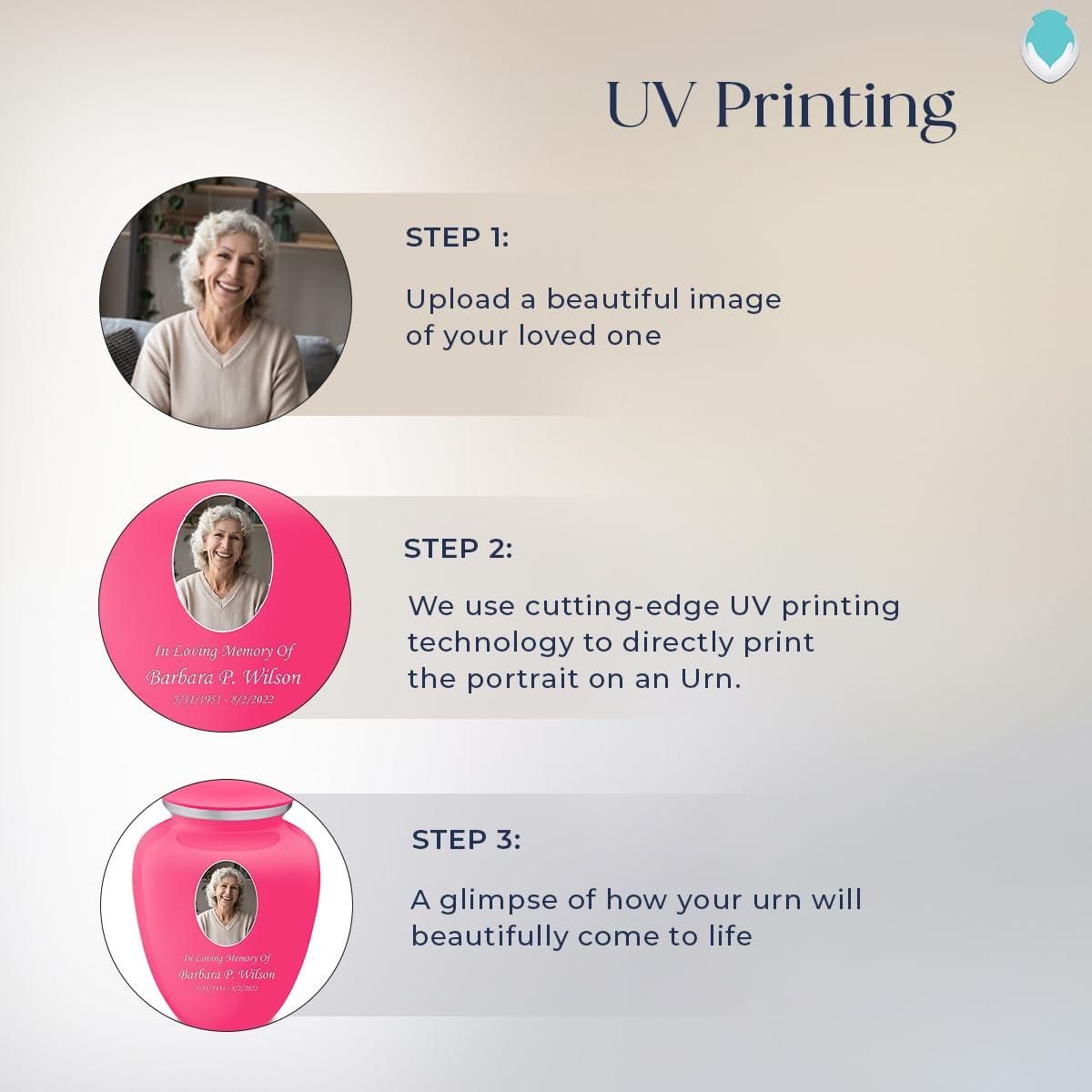 GetUrns Geturns Embrace Adult Personalized Picture Cremation Urns for Human Ashes I Large Photo Bright Pink Funeral Urn for Men and Women I 200 lbs