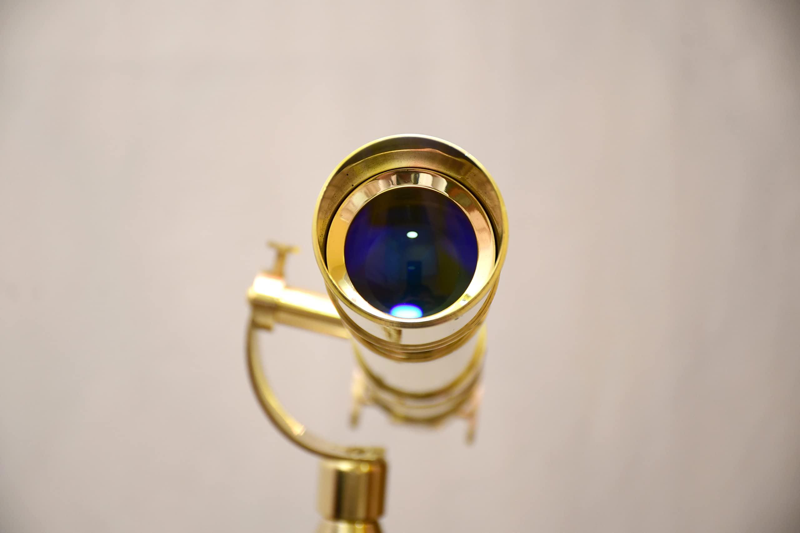 NAVIROCK Navirock Nautical Marine Navy Telescope Solid Brass Shiny Brass Telescope with Wooden Tripod Adjustable Brown Stand with Chrome Compass