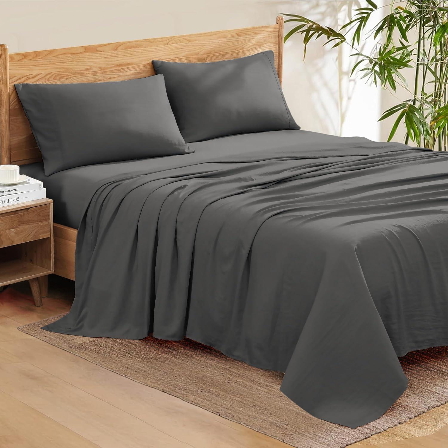 Pretty Patterns Pretty Patterns California King Size 1000 Thread Count Egyptian Cotton Hotel Quality Bed Sheets, 4Pc Set, Soft Luxury fits Upto 14-16\" Deep Pocket (Solid, Grey)