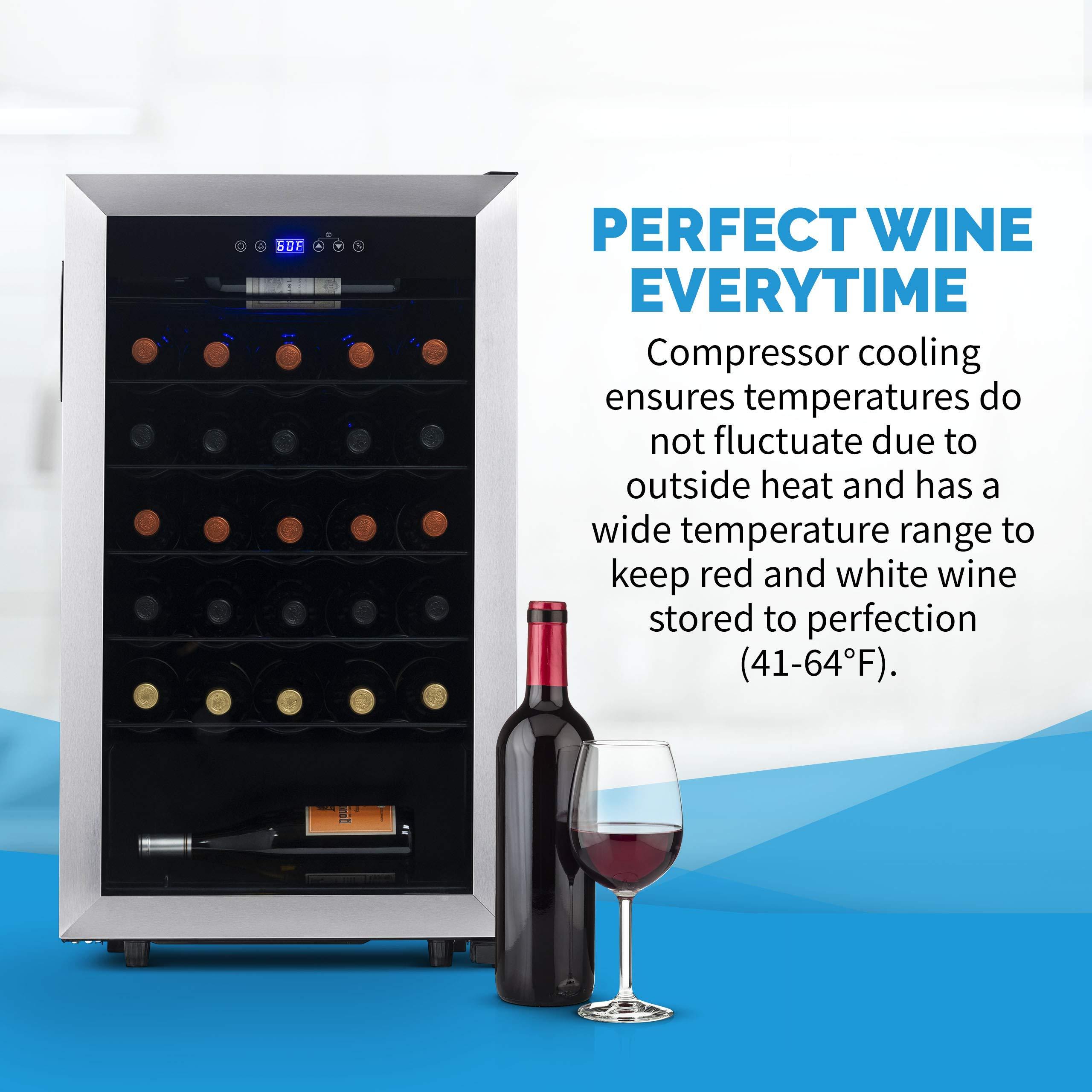 NewAir NewAir Compressor Wine Cooler Refrigerator in Stainless Steel | 33 Bottle Capacity | Freestanding or Built-In Fridge | UV Protected Glass Door with Digital Thermostat NWC033SS01