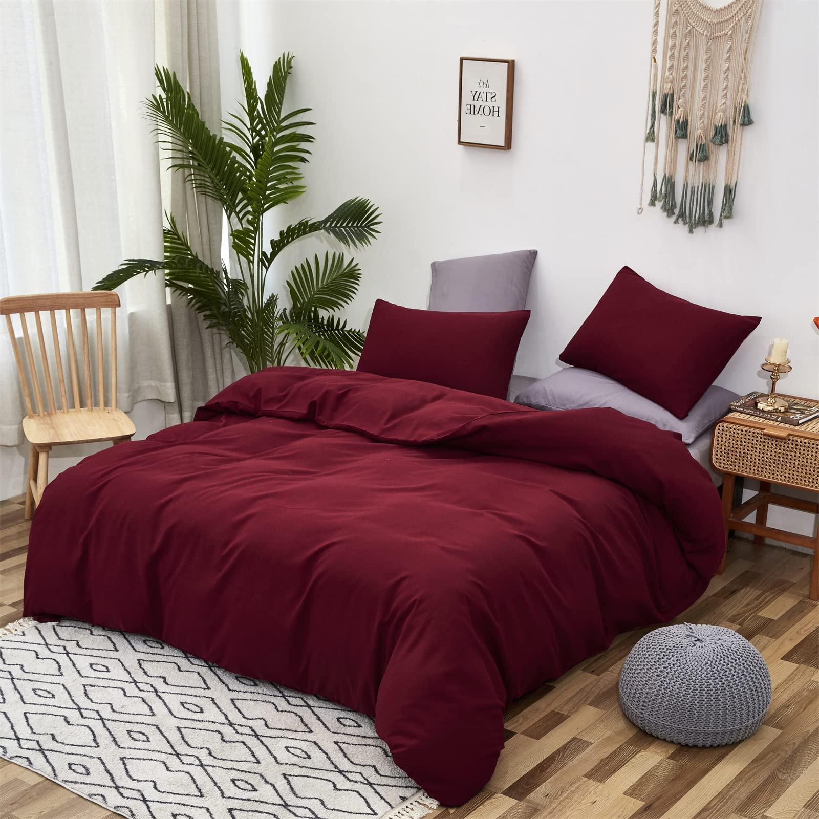 Luxlovery Luxlovery Burgundy Comforter Set Dark Red Bedding Set Full Maroon Marsala Wine Red Solid Soft Breathable Claret Blanket Quilts Maroon Comforter Set Women Girls