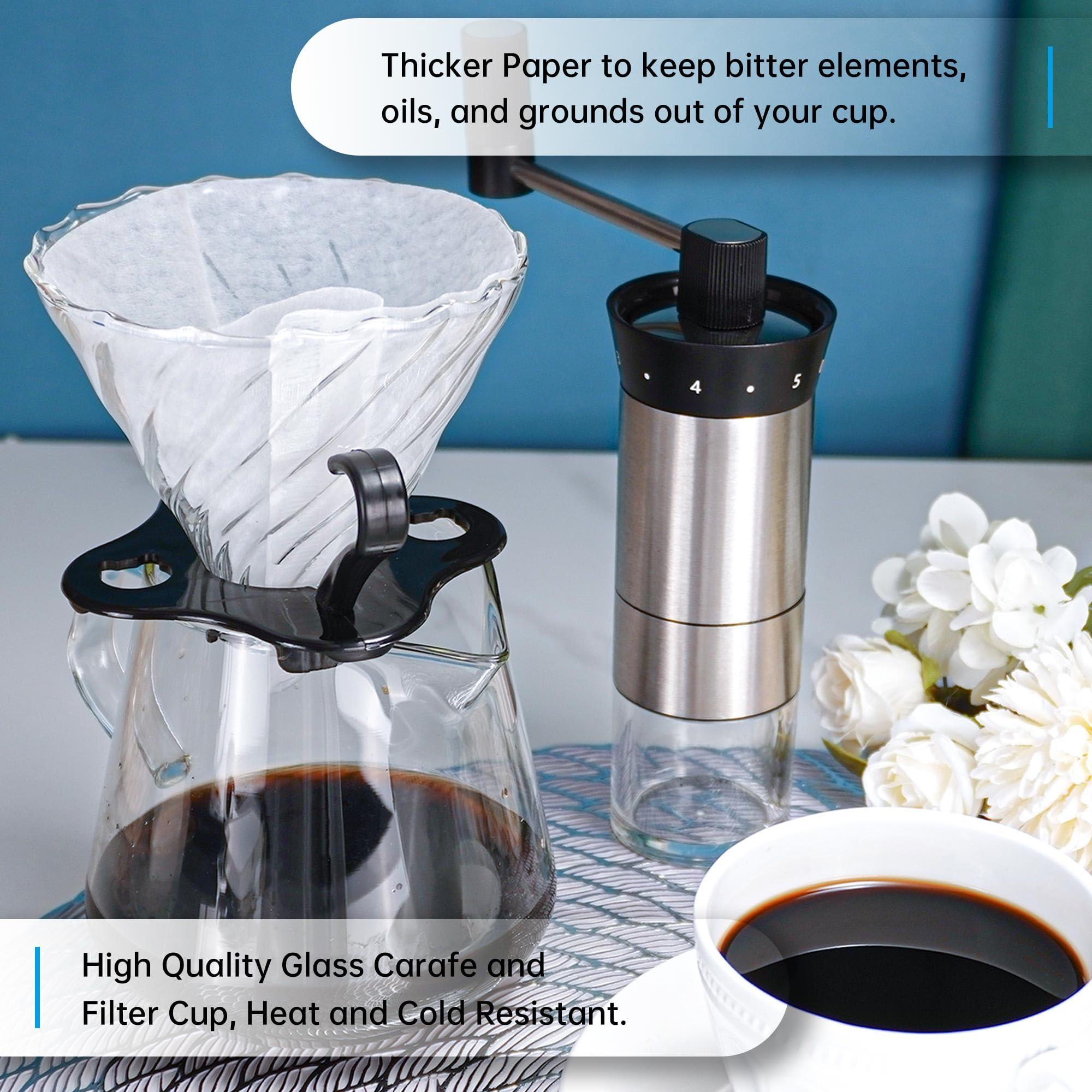 SuperCook SuperCook Hand Drip Pour Over Coffee Set, All in One Includes Gooseneck Kettle, V60 Glass Dripper, Paper Filter, Coffee Cups, Manual Grinder, Coffee Scale, Ideal for Anniversary Birthday Gift