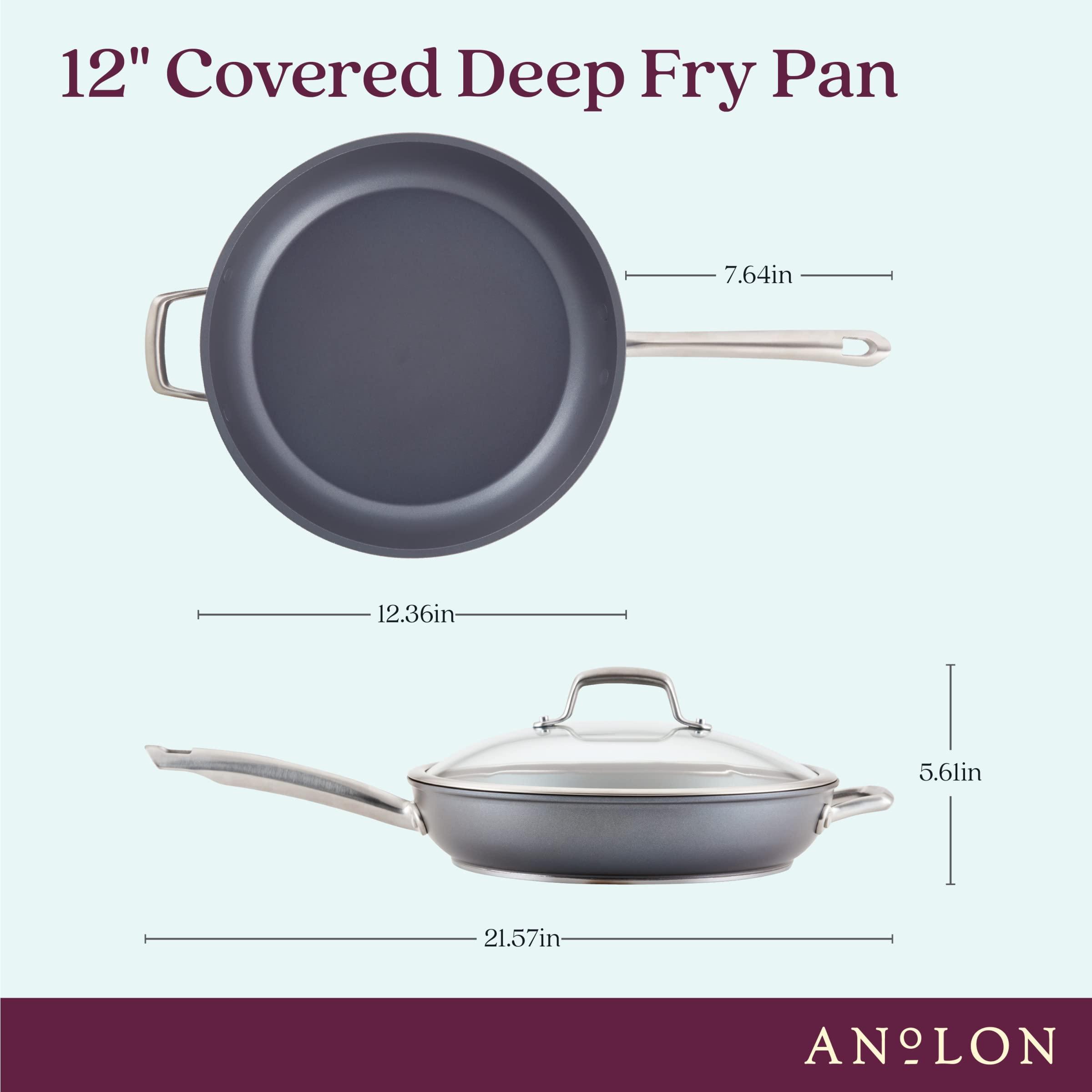 Anolon Anolon Accolade Forged Hard Anodized Nonstick Deep Frying Pan / Skillet with Helper Handle and Lid, 12 Inch - Moonstone Gray