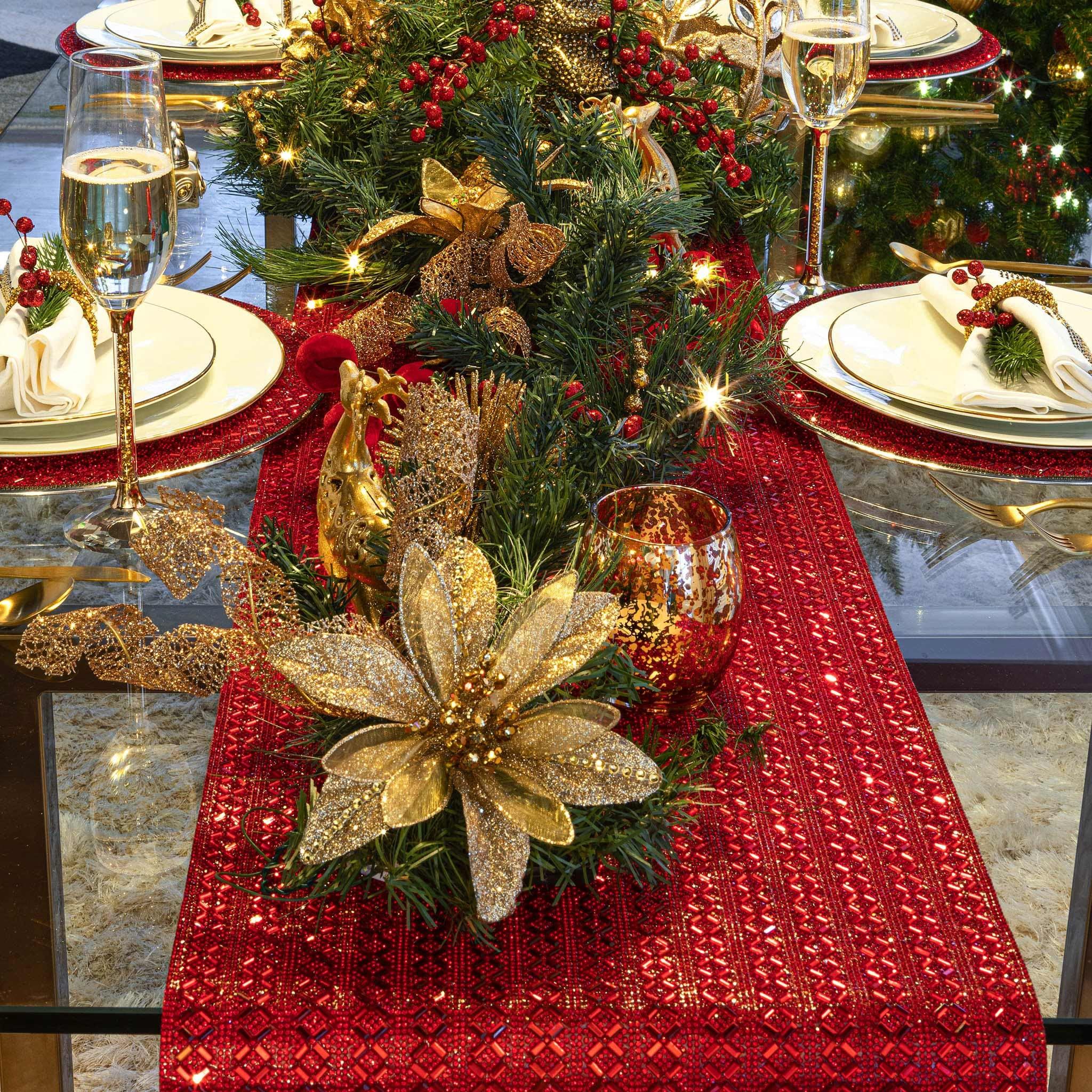 Sparkles Home Madison Avenue Table Runner, Glass Rhinestones in Dazzling X Pattern, for Formal Dining Table Settings, Events, Weddings, Rainbow, 108\", Sold Individually