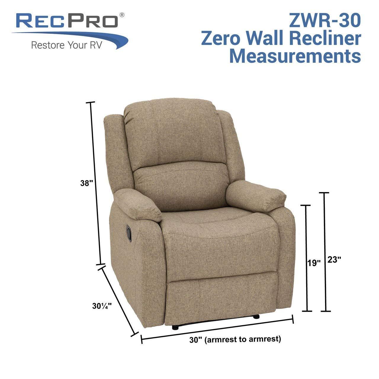 RecPro RecPro Charles Collection | 30\" Zero Wall RV Recliner | Wall Hugger Recliner | RV Living Room (Slideout) Chair | RV Furniture | RV Chair | Cloth (Fossil, 1 Chair)