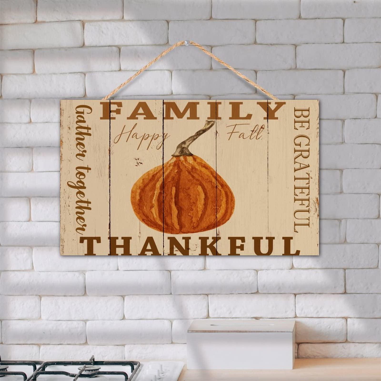 TEANFUN Farmhouse Home Sign Family Wall Decor Be Grateful Thankful Family Gather Together Wall Art Decor 8\"x14\" Farmhouse Wall Signs for Thanksgiving Home Decor Wall, Kitchen, Bedroom, Office