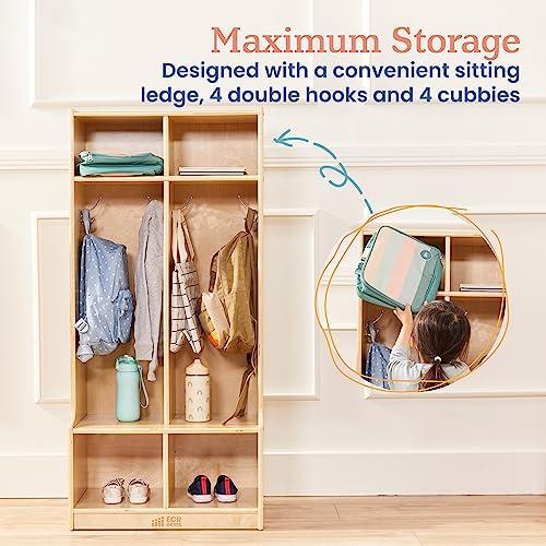 ECR4Kids ECR4Kids 2-Section Coat Locker with Bench, Classroom Furniture, Natural