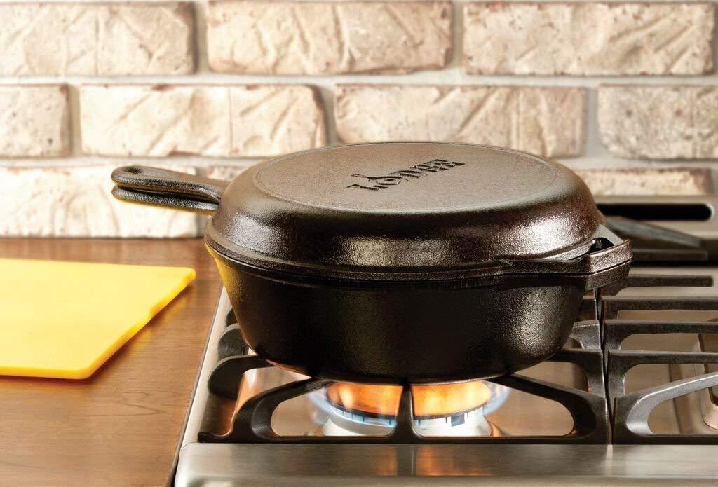 Lodge Lodge Pre-Seasoned 2-in-1 Cast Iron Combo Cooker - 3.2 Quart Deep Pot Cooker + 10.25 Inch Frying Pan - Use in the Oven, on the Stove, Grill, or Over a Campfire - Use to Sear, Saut, Broil, Fry- Black