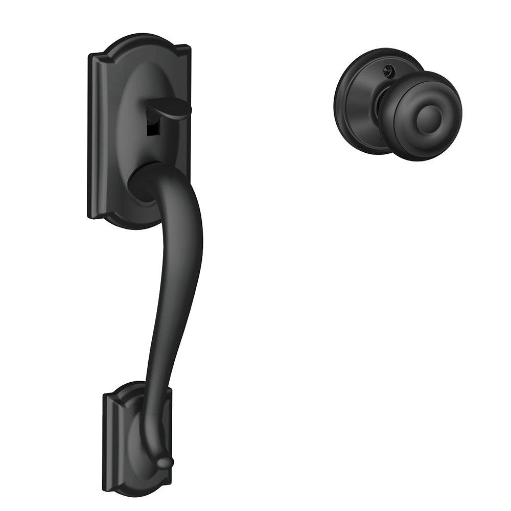 SCHLAGE SCHLAGE FE285 CAM 622 GEO Camelot Trim Lower Half Front Entry Handleset with Georgian Knob, Matte Black