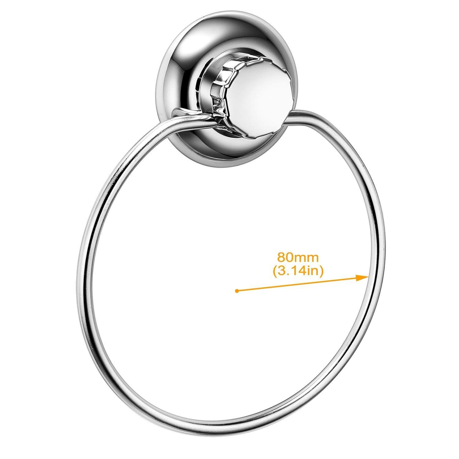 MaxHold MaxHold MaxHold No-Drilling/Suction Cup Round Towel Ring - Vaccum System - Stainless Steel Never Rust - for Bathroom & Kitchen Storage