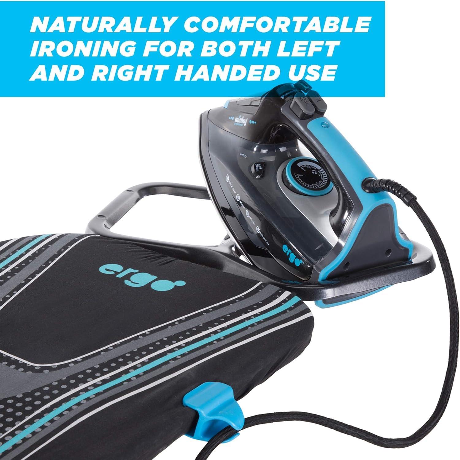 Minky Minky Homecare Ergo Plus Prozone Ironing Board Made in UK Freestanding Full Size Iron Table with Heat Reflective Cover, Thick Felt Underlay and Large 48" x 15" Ironing Surface (Gunmetal and Blue)