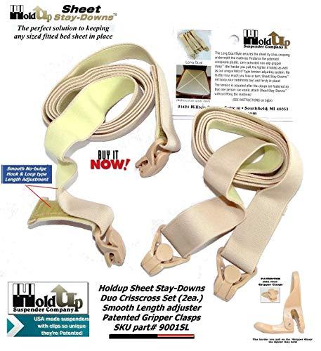 Hold-Up Suspender Co. Hold-Up Brand Crisscross Fitted Sheet Strap Stay-Downs with US Patented Gripper Clasps
