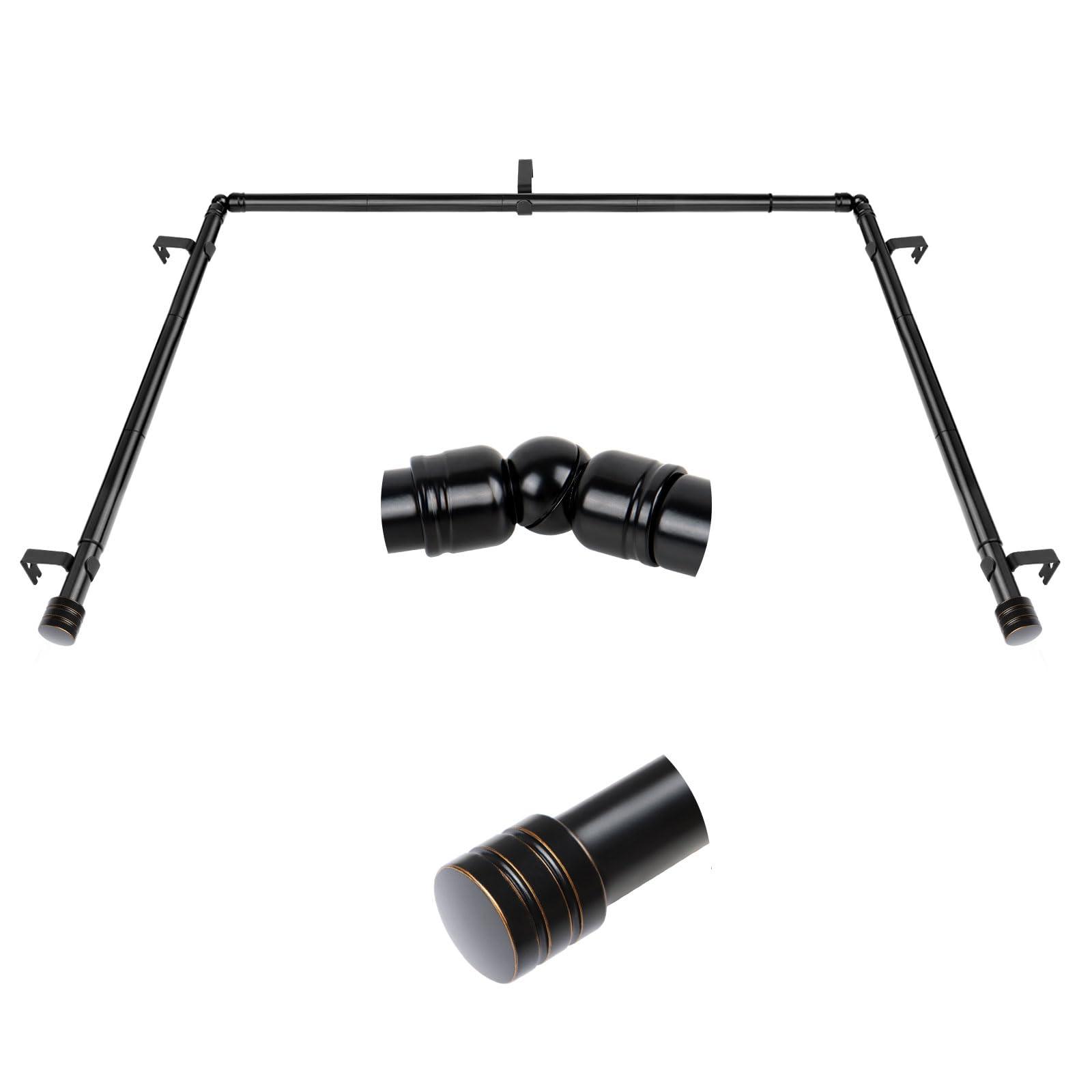 HOTOZON Bay Window Curtain Rods, HOTOZON 7/8 Inch Heavy Duty Curtain Rods for Bay Windows 48-84 Inch(Center Rod), 32-58 Inch Side Rods for Windows, Black, Decorative Drapery Rods with End Cap Finials