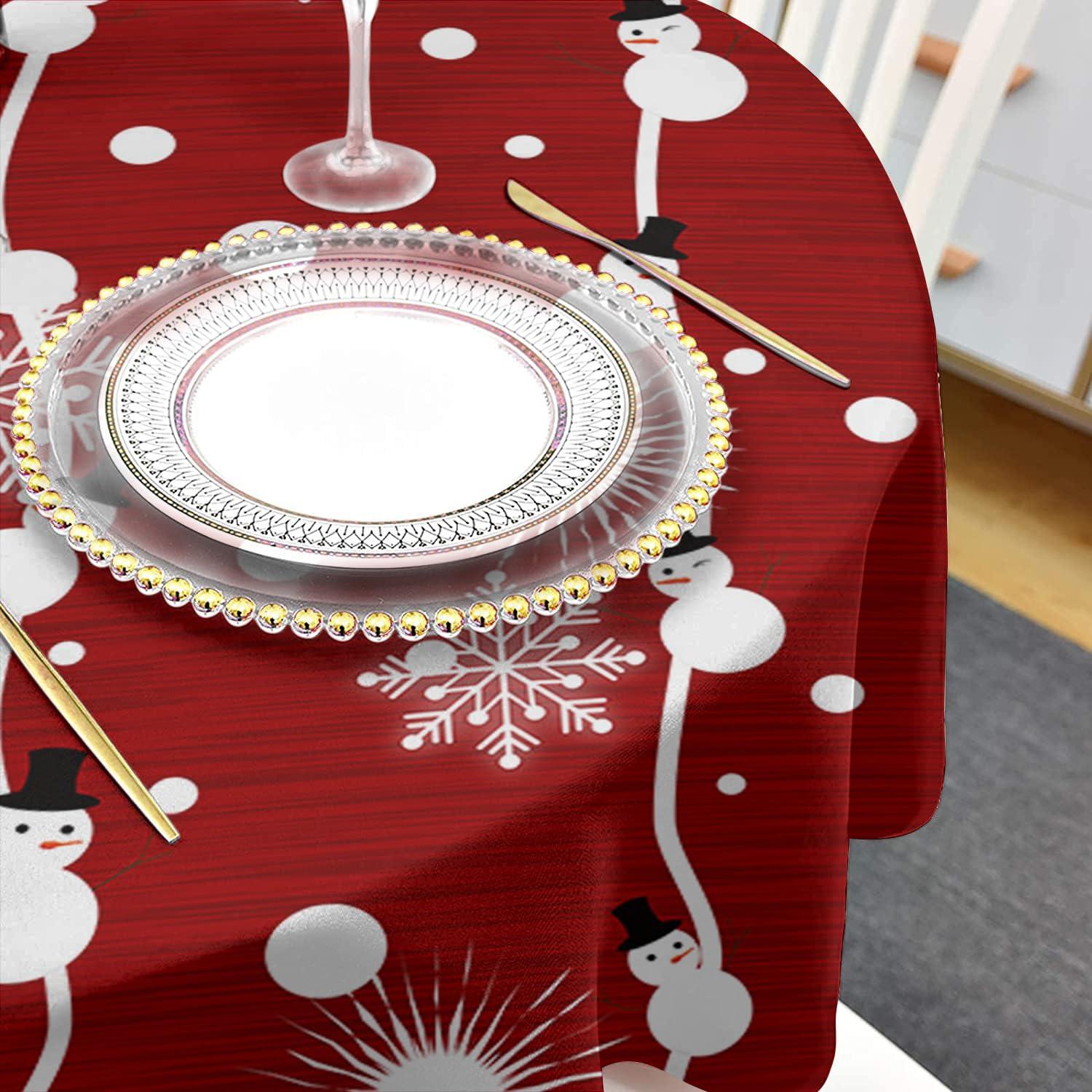 ZOE GARDEN ZOE GARDEN Red Christmas Round Tablecloth Waterproof & Stainproof Tablecloths, Wipeable Table Cloth Wrinkle-Free for Dining/Party/Wedding Farmhouse Snowman Snowflake Wood 54\" Dia