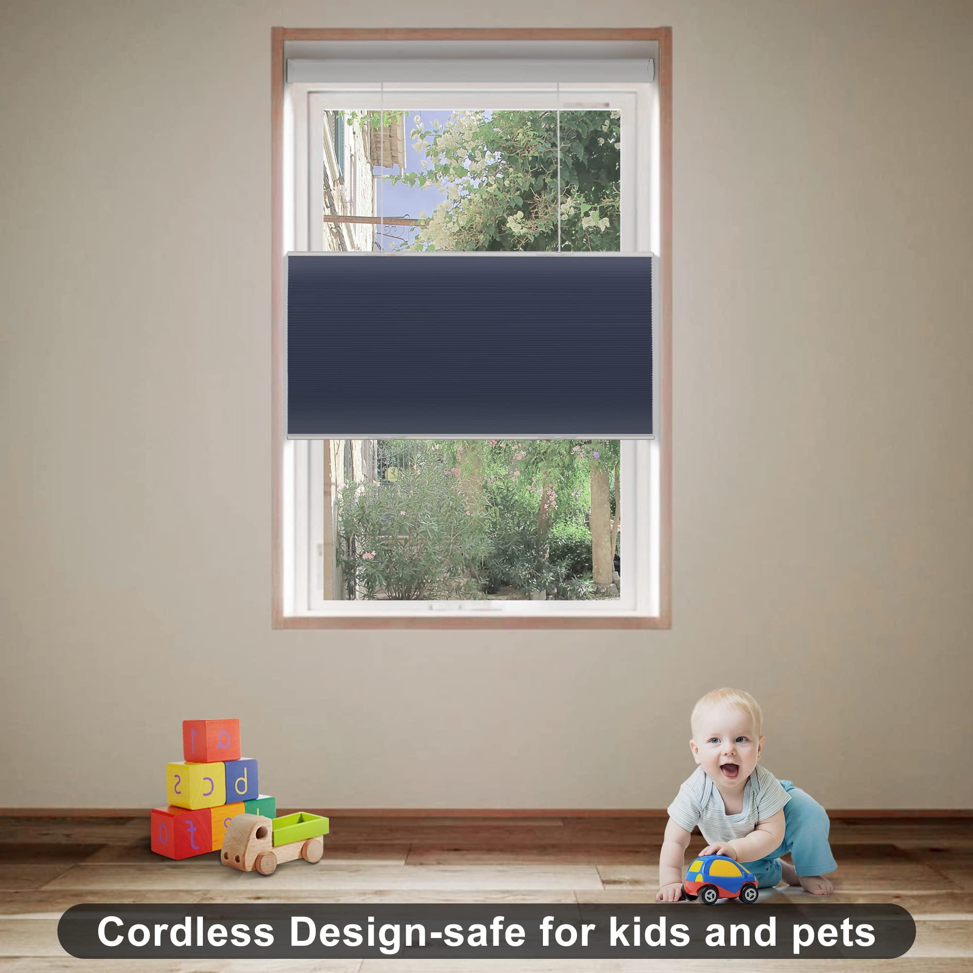 HOTSOON HOTSOON Top Down and Bottom Up Cellular Shades for Windows Blackout Cordless Honeycomb Blinds UV protection Easy Install Bathroom Bedroom Living Room,Dark Blue,33" W x 56" H
