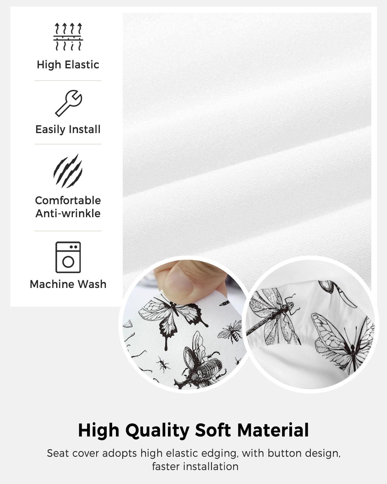 Prime Leader Office Chair Cover, Black Various Butterfly Dragonfly Cicada Art Prints Computer Office Chair Covers, Universal Elastic Stretchable Rotating Chair Slipcover, Removable & Washable Chair Protector