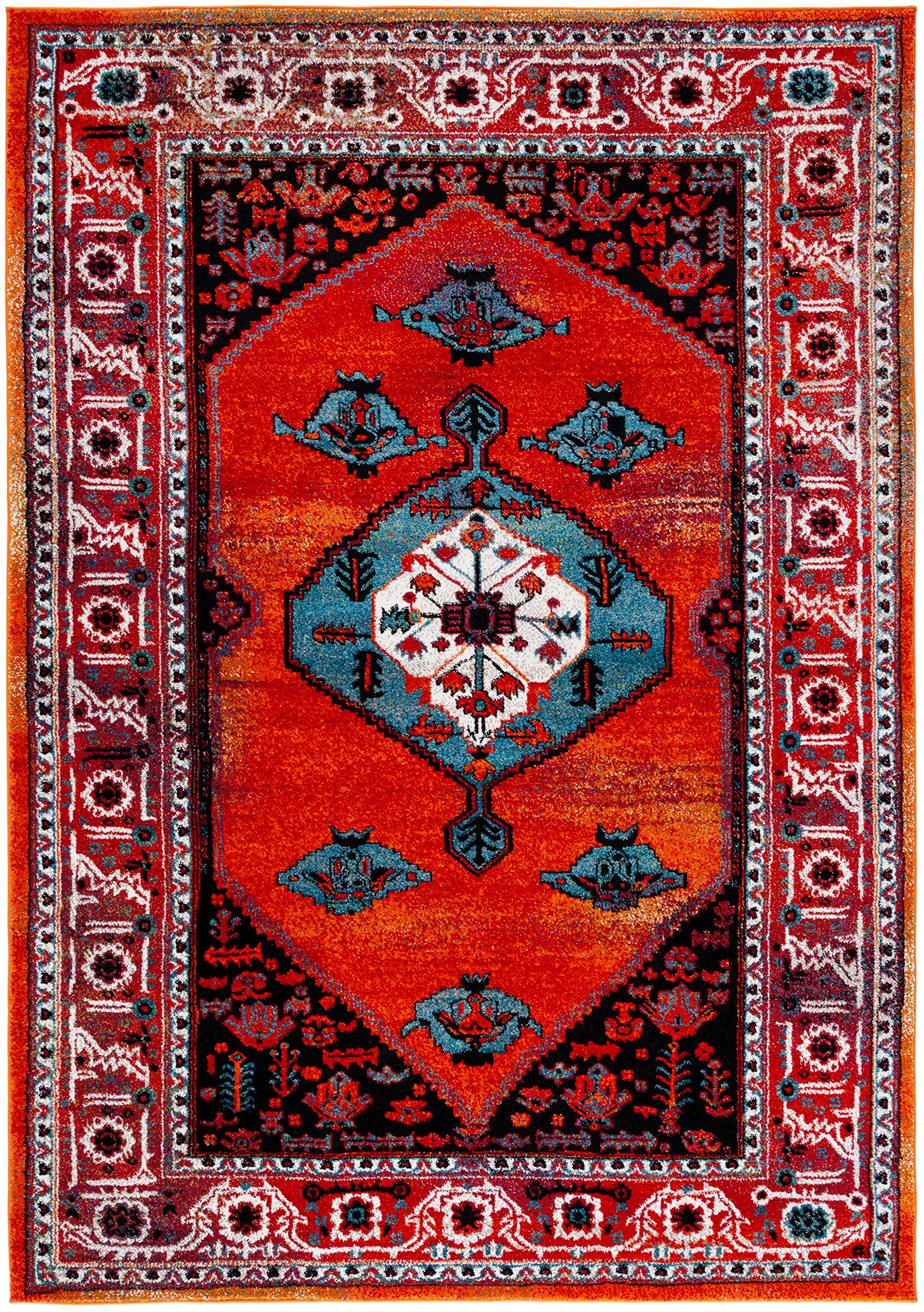 Safavieh SAFAVIEH Vintage Hamadan Collection Area Rug - 5'3" x 7'6", Red & Blue, Traditional Oriental Medallion Design, Non-Shedding & Easy Care, Ideal for High Traffic Areas in Living Room, Bedroom (VTH262Q)