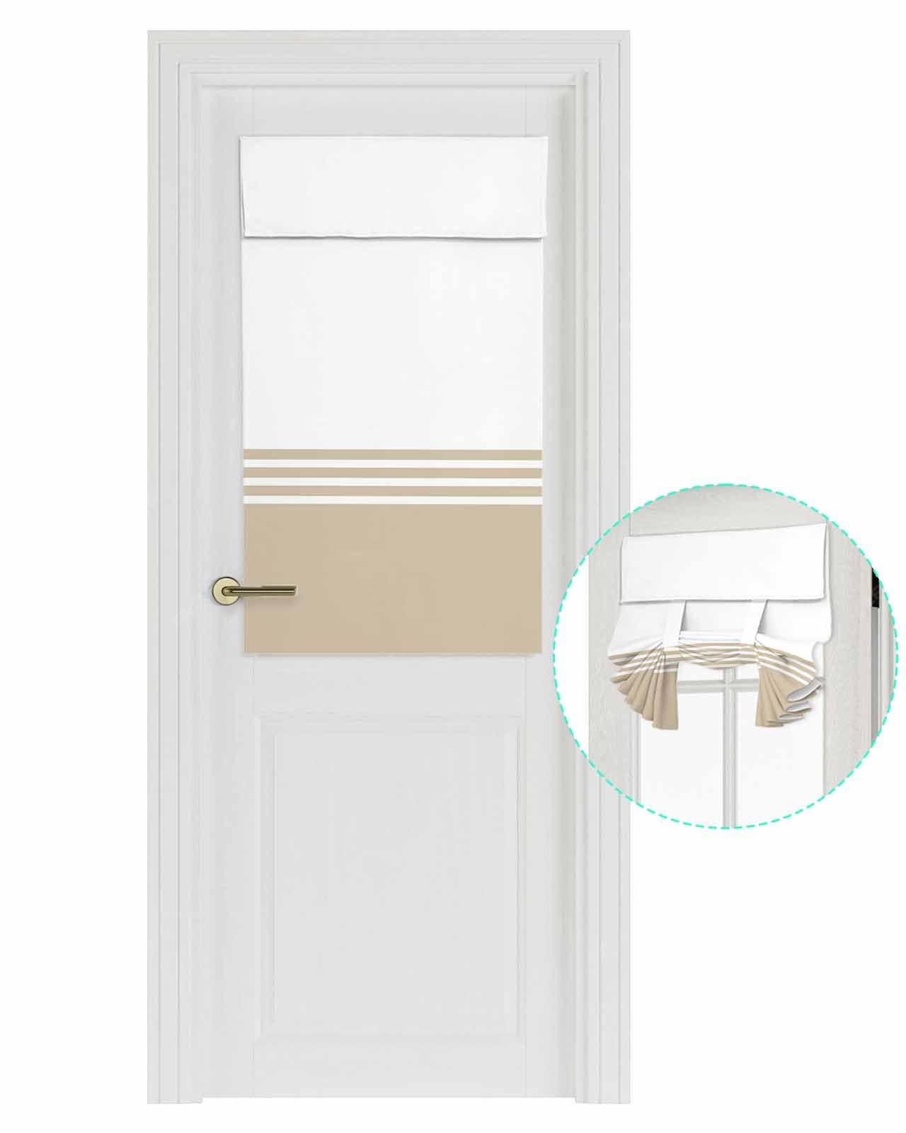 Rocking Giraffee Blackout French Door Curtains Modern Art Brown White Simple Striped Farmhouse Privacy Door Window Curtain Tie up Shade Sidelight Curtain for Patio Front Glass Door, 1 Panel, 26x42 Inch