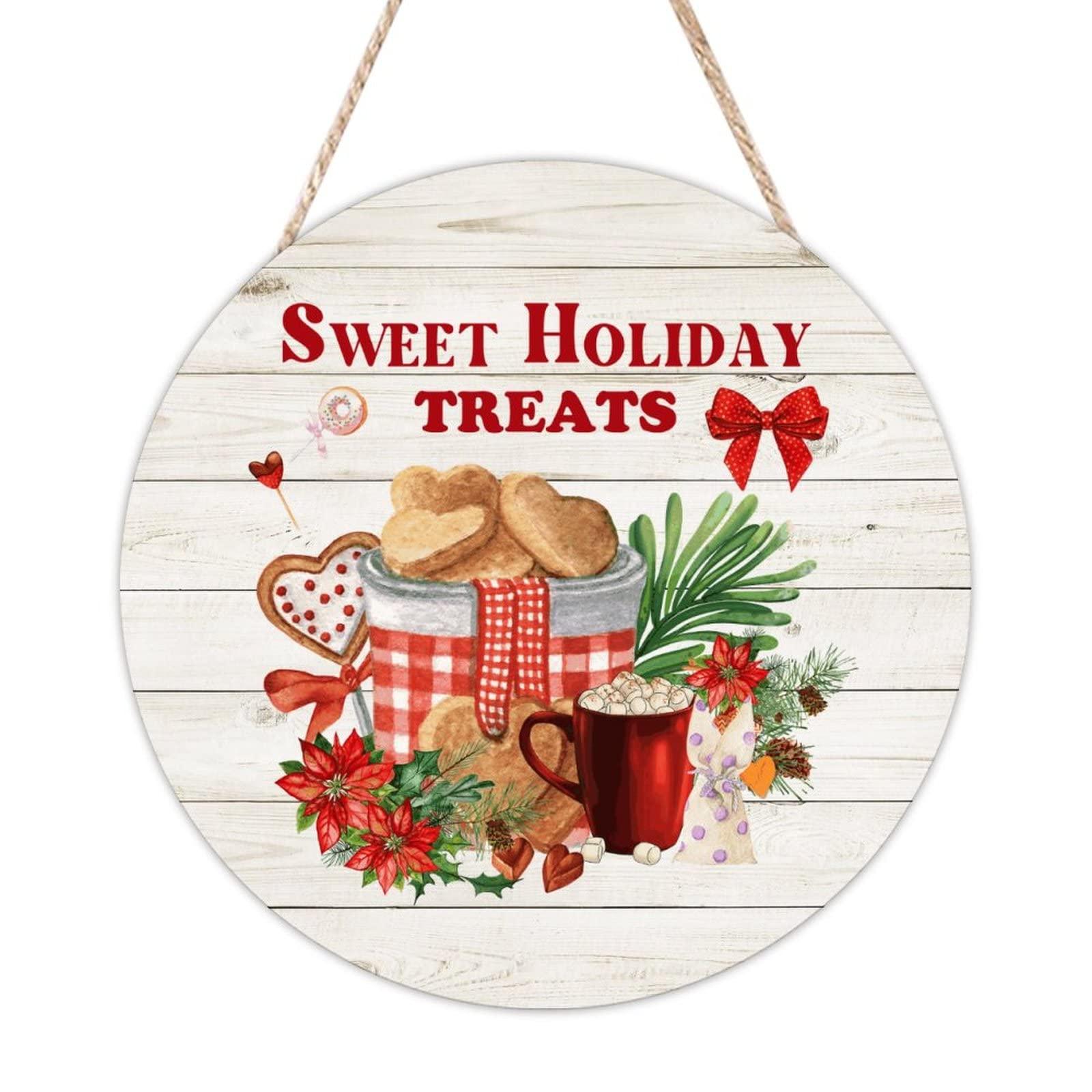 Cheyan 16x16 Inch Hot Cocoa Bar Door Sign for Front Door Farmhouse Decor Round Wooden Sign Rustic Door Hanger Home Decoration