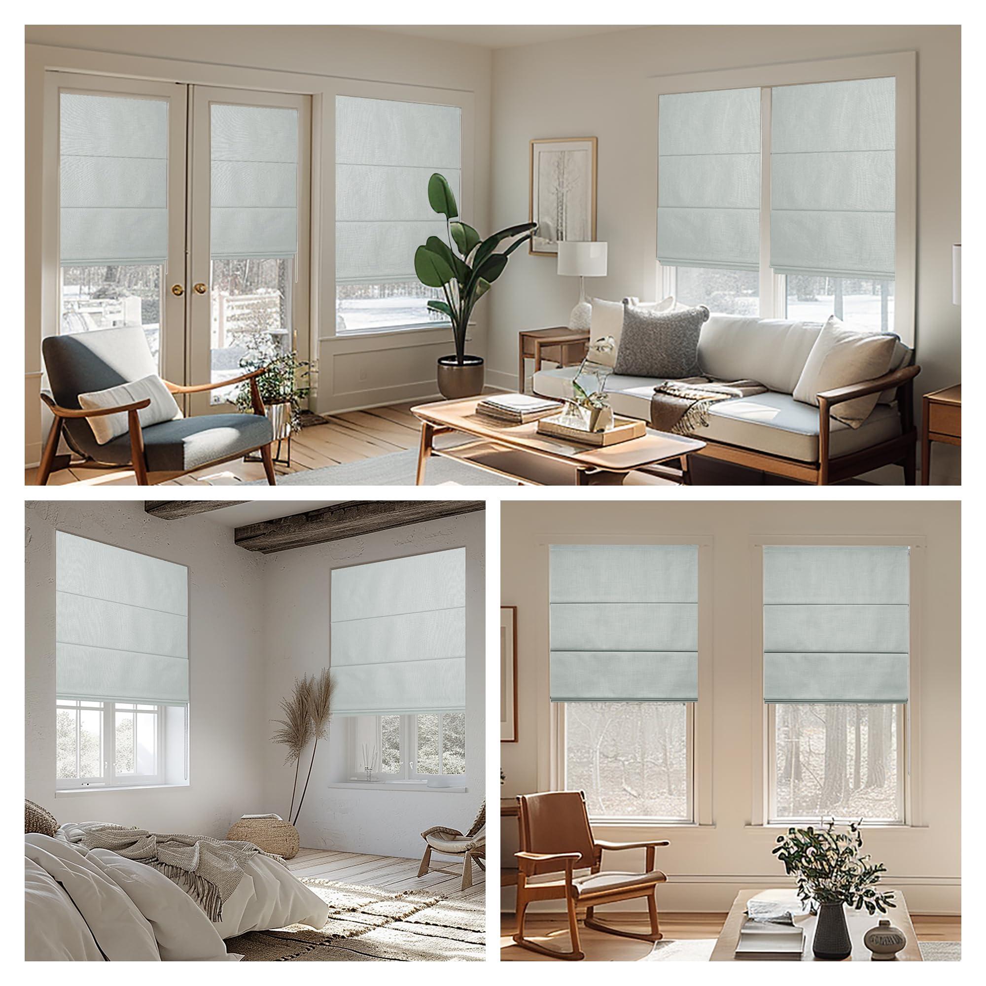 HOTSOON HOTSOON Blackout Roman Shades for Window, Linen Roman Window Shades, Custom Washable Fabric Roman Blinds, Thermal Insulation UV Protection for Home Living Room Loft, White,32-33" W x 41-48" H