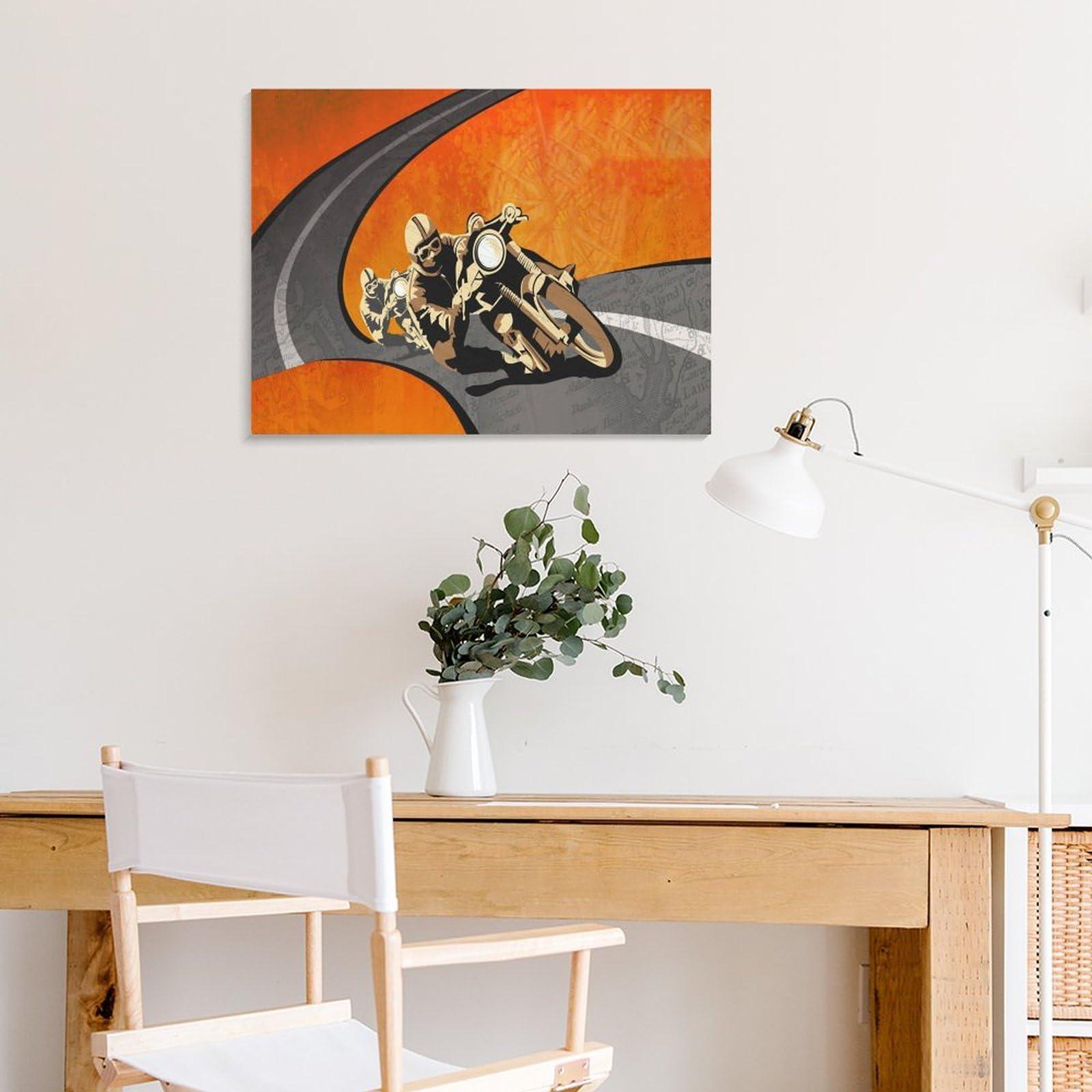 BEBUSH Art Idea Painting Poster Wall Decor Vintage Motorcycle Isle of Man Room Aesthetic Decor Canvas Wall Art Prints for Wall Decor Room Decor Bedroom Decor Gifts 8x10inch(20x26cm) Frame-style