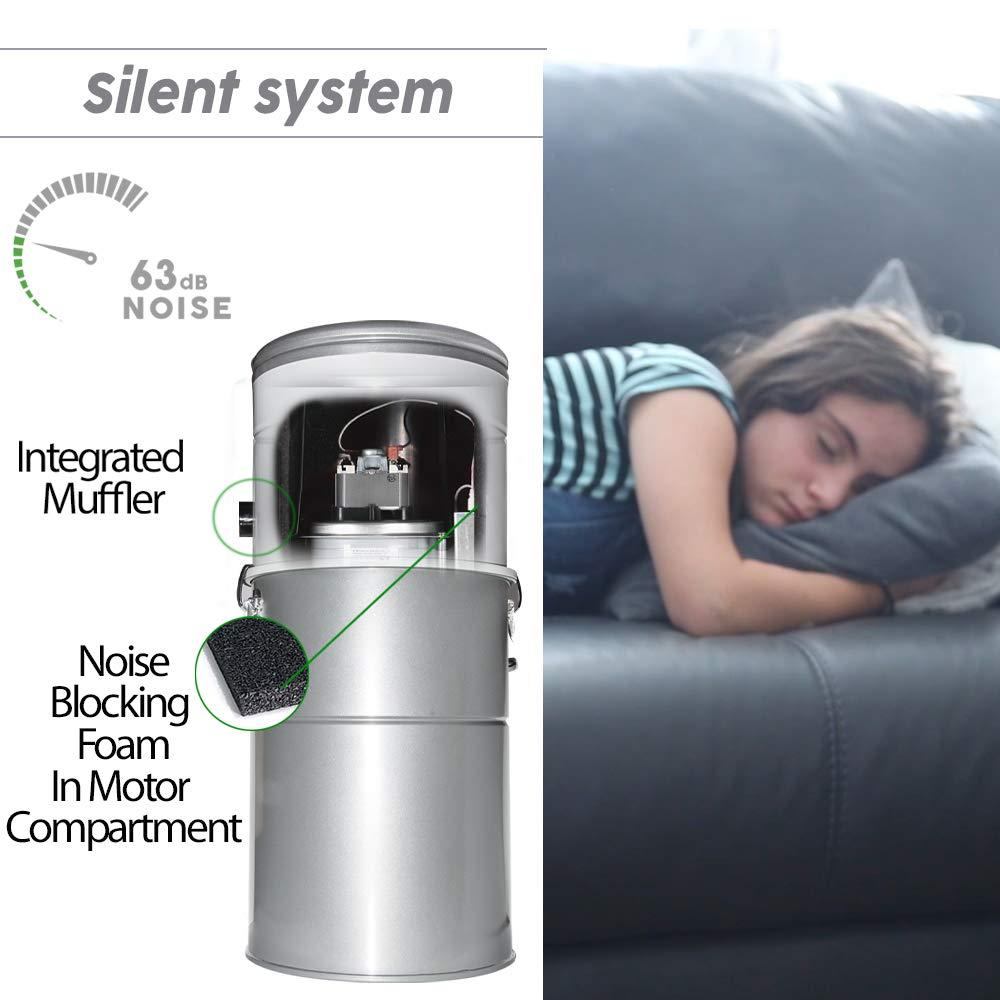 OVO OVO Large and Powerful Central Vacuum System, 630 AWHybrid Filtration (With or Without disposable bags), Covers up to 7500 sq.ft, 6,6 Gal / 25L Bottom load Rolled Steel Canister