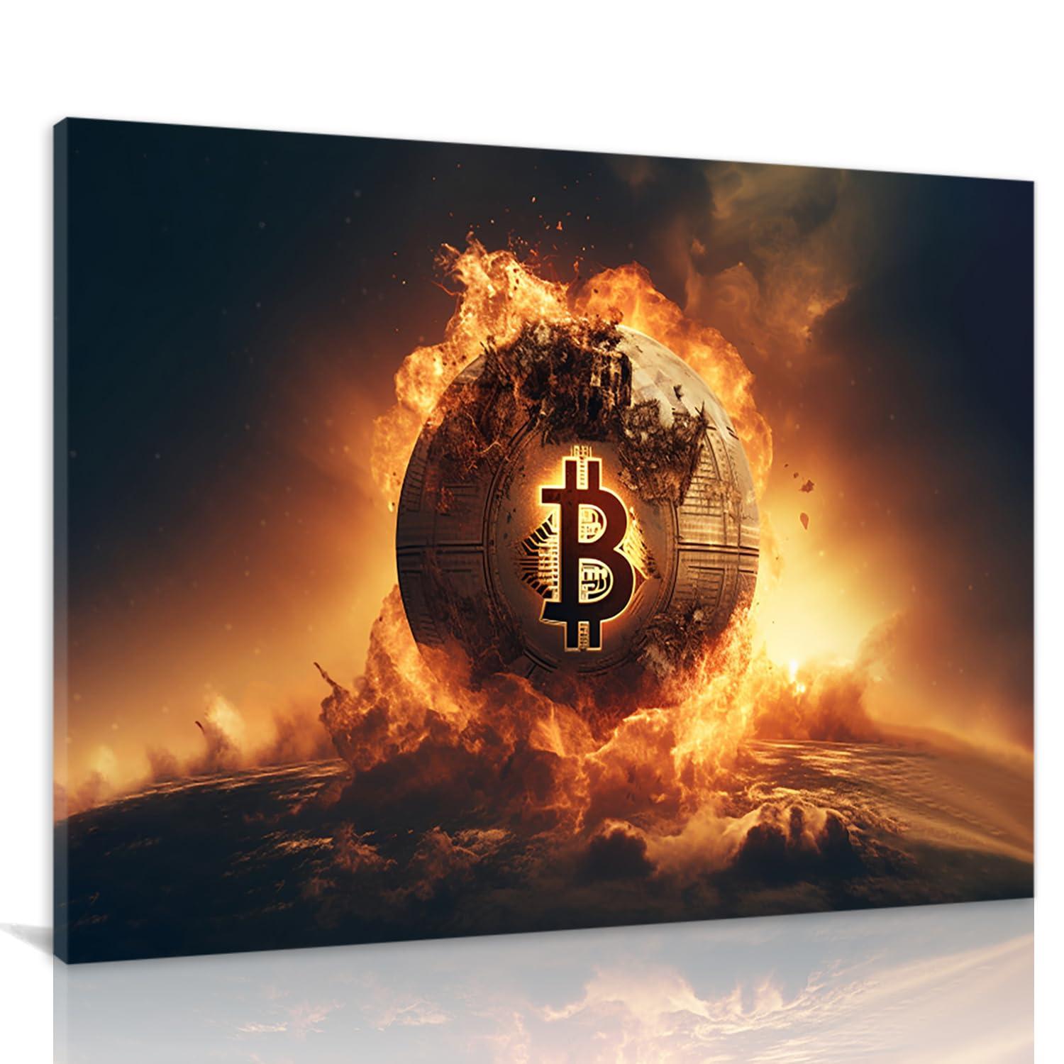 Fire Bitcoin Canvas Painting Modern Abstract Wall Rtsetaa - HomeLoft -  Ireland