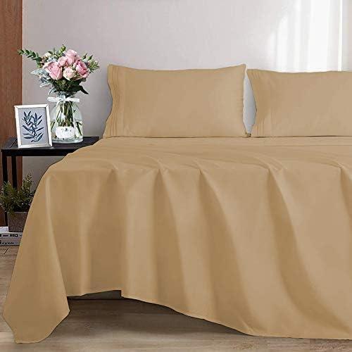 Elf Linen Elf Linen Luxurious 1500 Thread Count Italian Finish 100% Egyptian Cotton 4-Piece Bed Sheet Set, Queen, Taupe Solid Pattern (Fits Mattress Up to 10-12\" Deep Pocket)