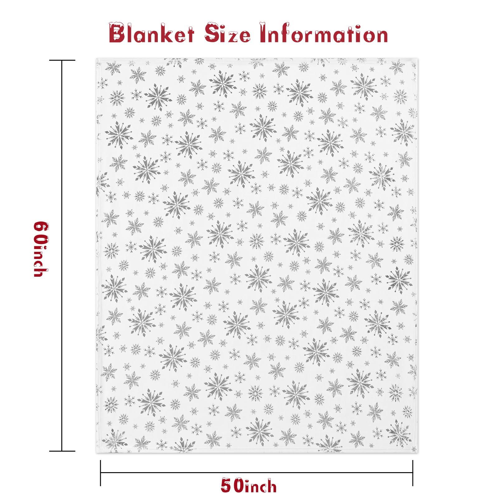 FRAMICS Merry Christmas Throw Blanket, Silver Snowflake Foil Print Throw Blankets, White Winter Fluffy Fleece Blanket for Couch Warm Bed Napping Flannel Blanket for Sofa Bedroom Gift Xmas Decor, 50\" x 60\"